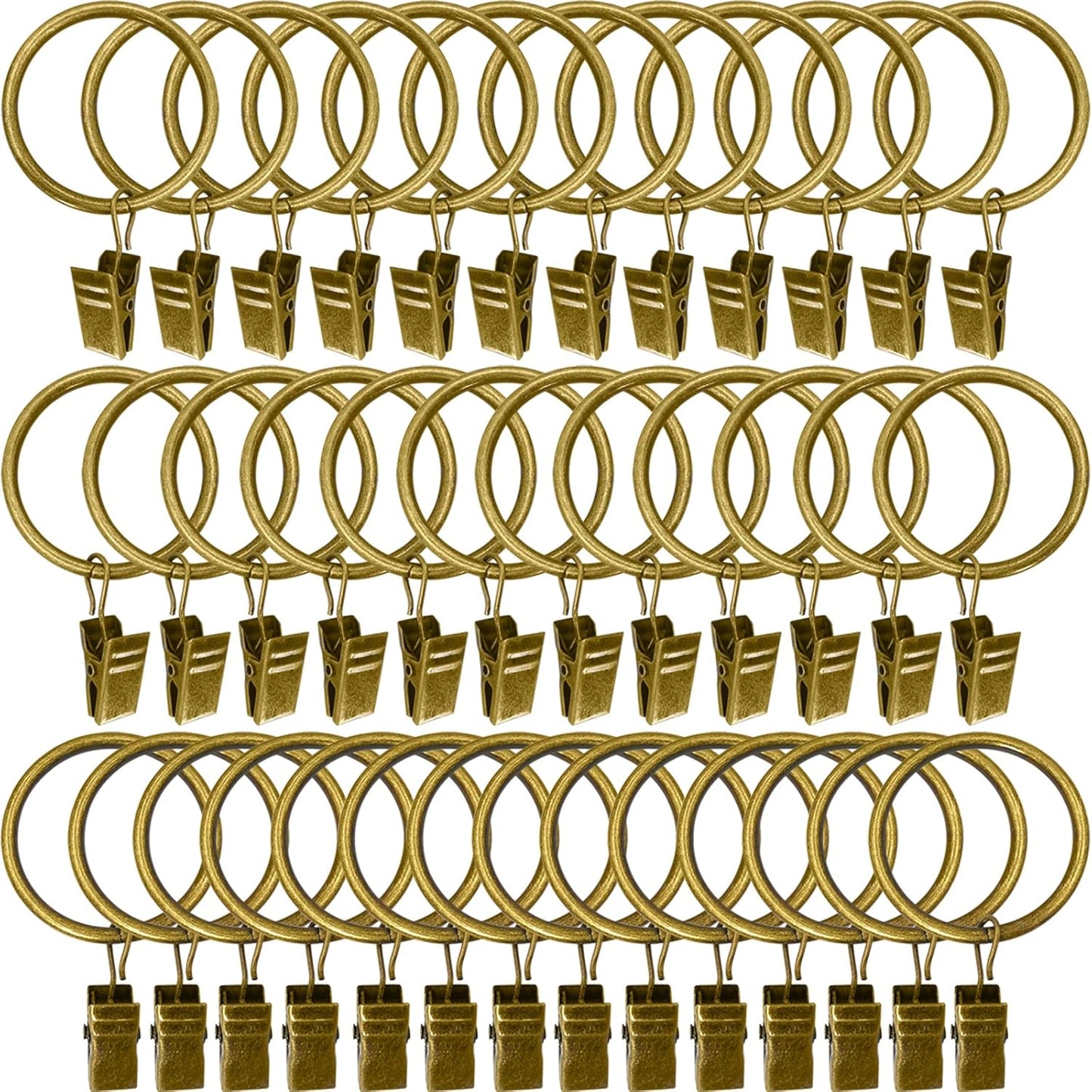 WeeksEight 40 Pack Bronze Curtain Rings with Clips, Curtain Hooks Hangers Clip Rings for Hanging Drapes Bows Hat, Drapery Rings 1.5 in I D, Fits up to 1.2 in Diameter Curtain Rod.
