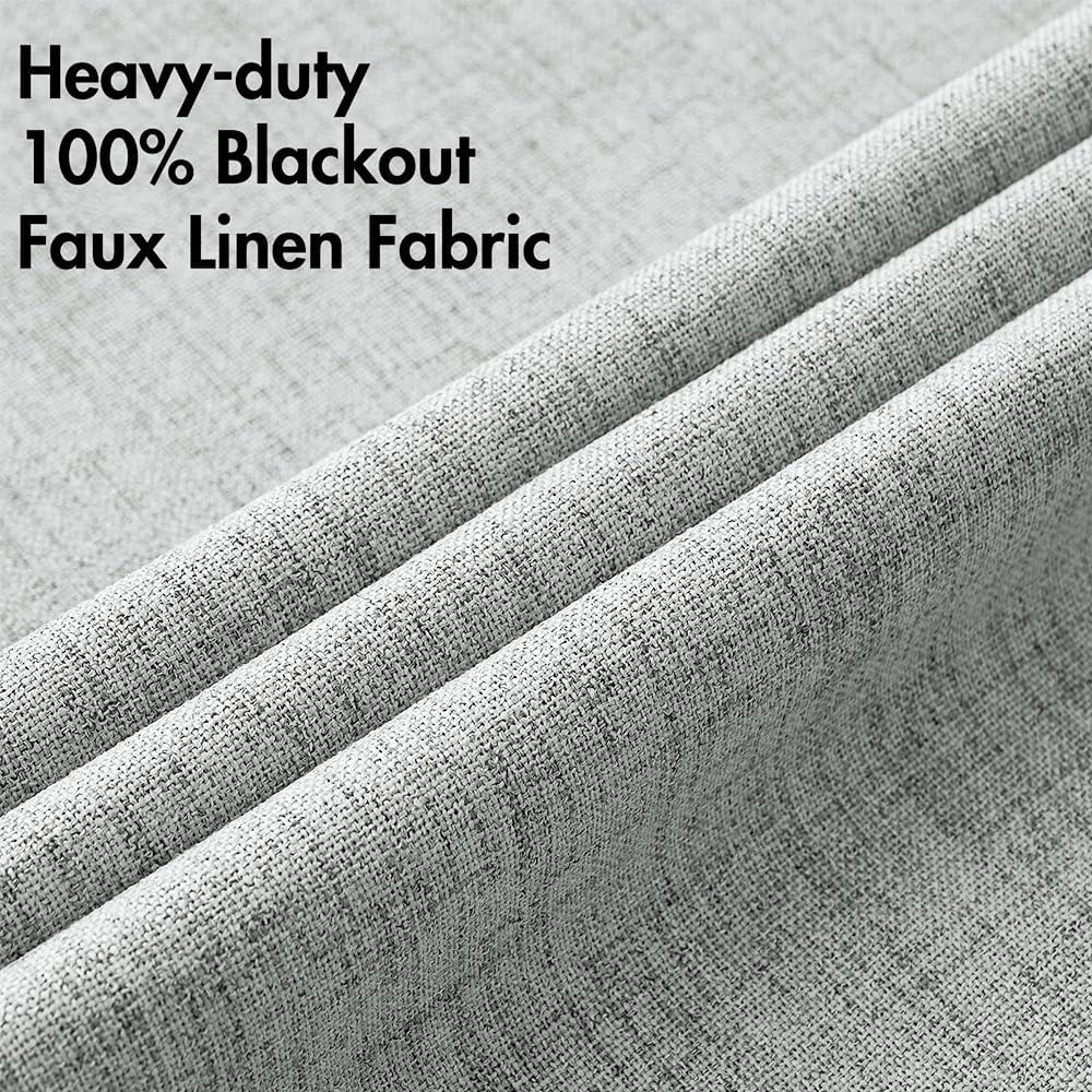 MIULEE Linen Curtains for Bedroom 100% Blackout Thermal Insulated Glacier Gray Grommet Room Darkening Curtains & Drapes for Living Room Nursery 52 x 45 Inch (2 Panels)