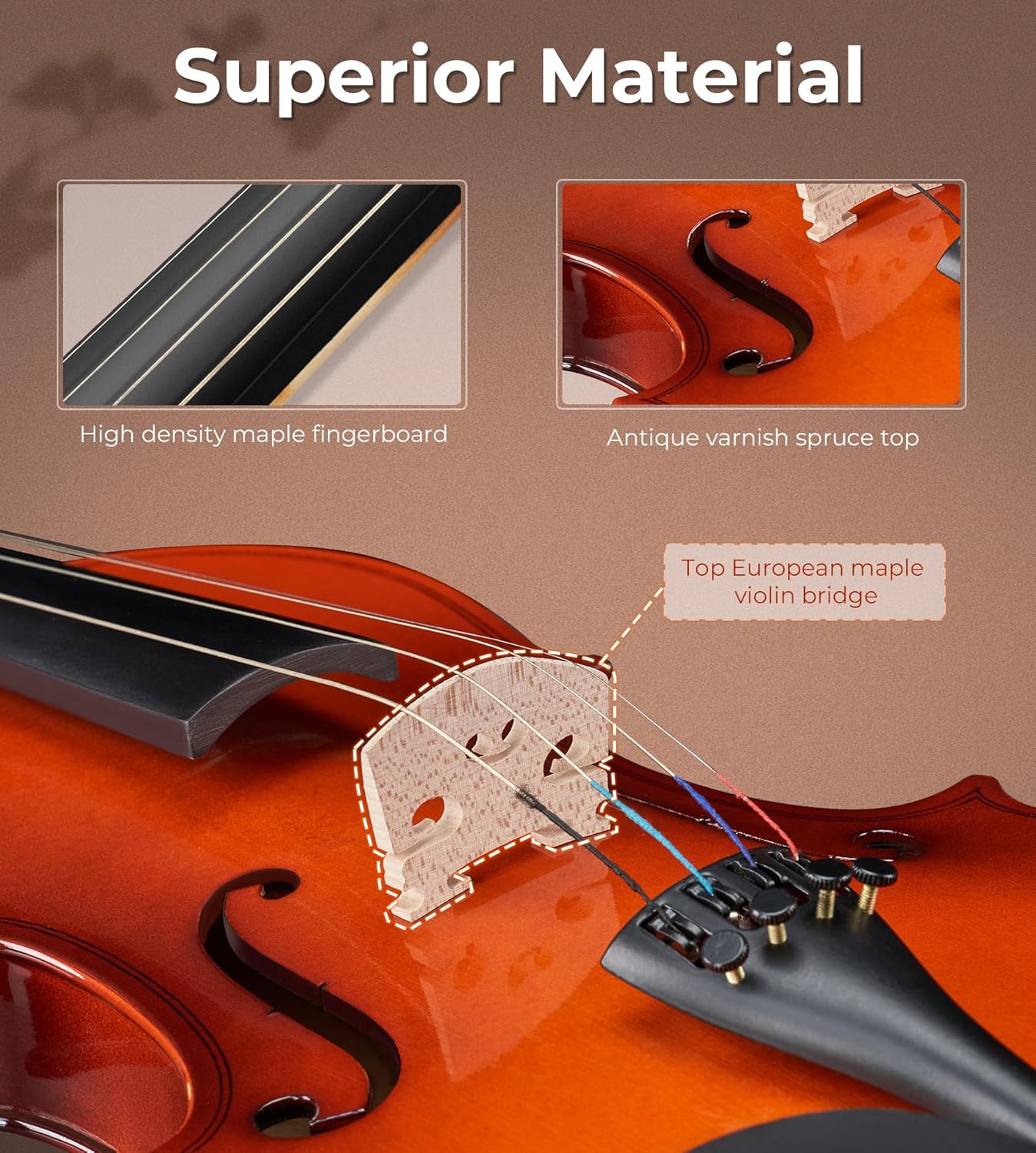 Vangoa 1/4 Violin for Kids Fiddle Set, Starter Acoustic Violins for Beginner Child 4-7, Children Violin Kit with Hard Case, Rosin, Tuner, Mutes, Shoulder Rest, Strings, Notes Stickers