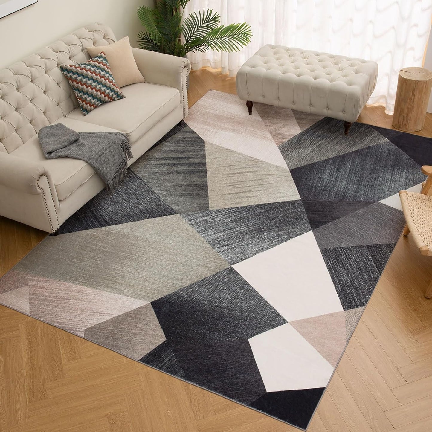 HOMFINE Washable Modern Area Rug - Geometry Style 6x9 Rugs for Living Room, Bedroom, Machine Washable Rug Soft Non Slip Non Shedding Area Rug - Green, 6'x9'