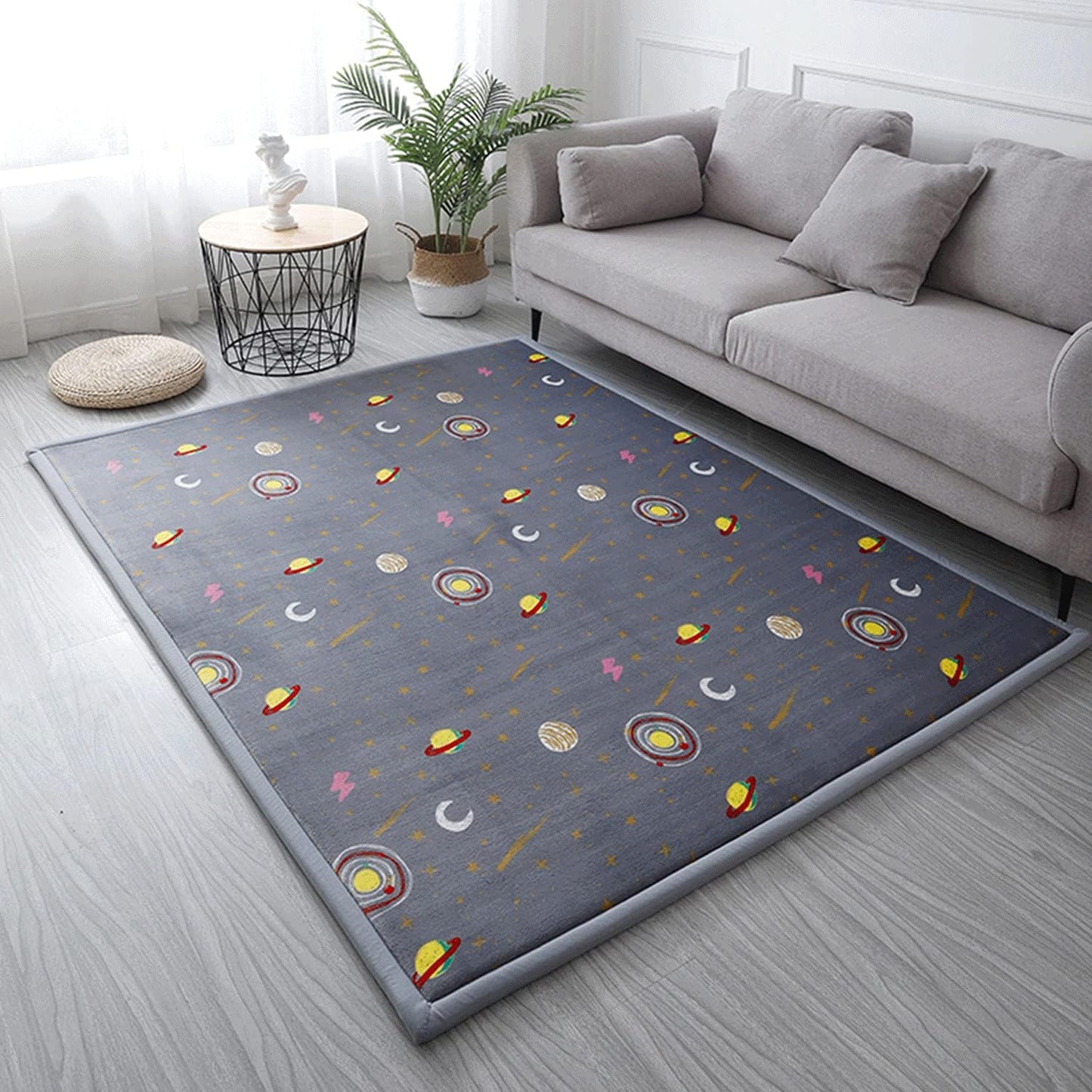 Loartee Coral Velvet Area Rug - 1" Thick Memory Foam Baby Play Mat, Washable Toddler Carpet, Home Decor for Living Room, Nursery, Kids Bedroom, Astral Gray, 4'11"x6'7"