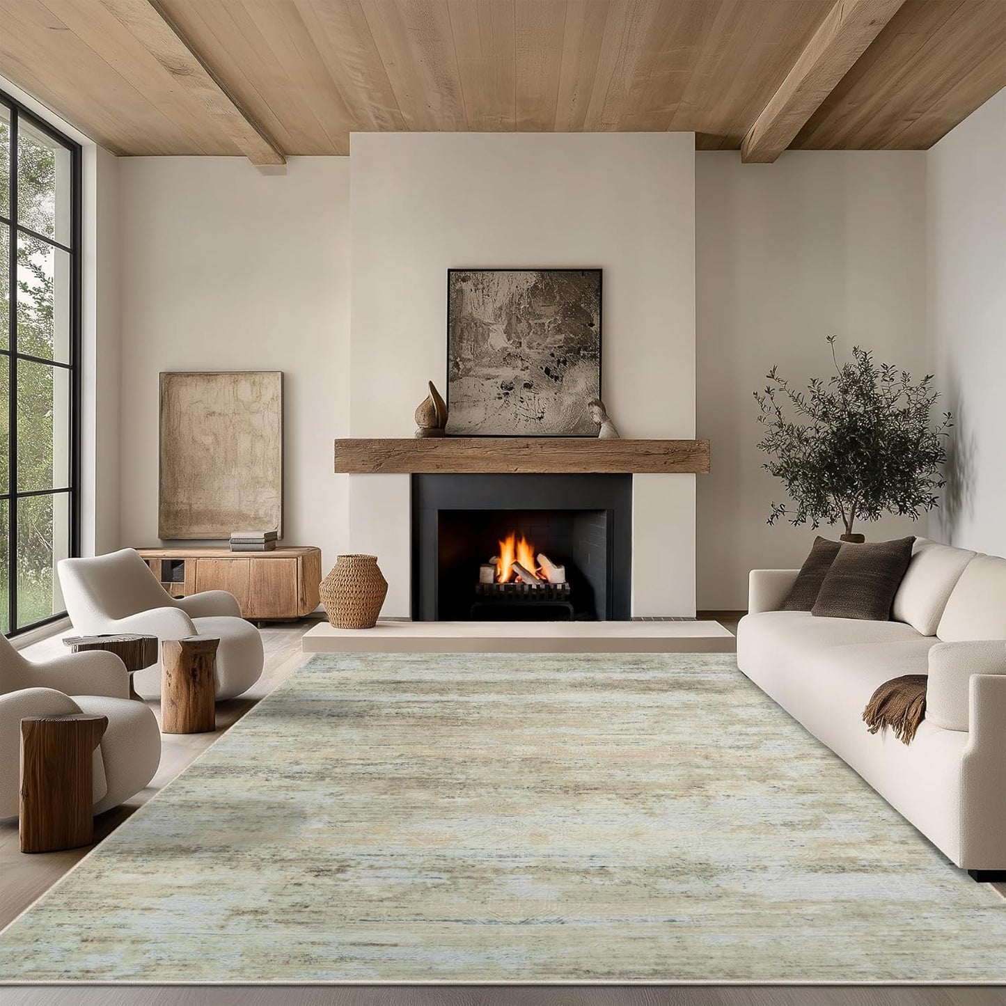 8x10 Area Rug Living Room Rugs - Washable Rug Large Modern Abstract Soft Thin Carpets Indoor Floor No Slip Vintage Carpet for Bedroom Under Dining Table Nursery Home Office Decor Brown