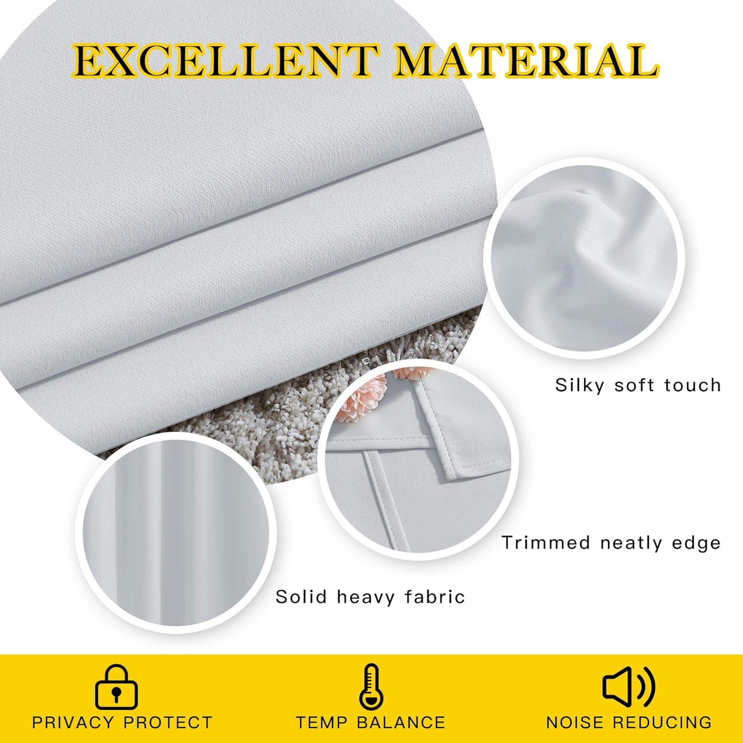 NICETOWN Greyish White Kitchen Curtains 36 inches Long, Window Treatments Thermal Insulated Grommet Room Darkening for Bedroom, 2 Panels, W52 x L36