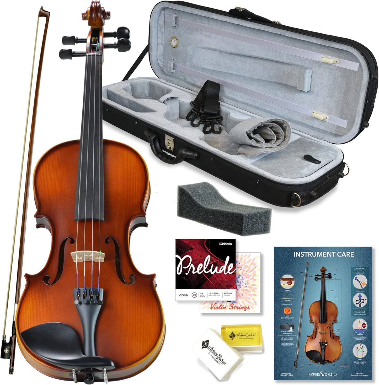 Bunnel Pupil Violin Outfit 1/8 Size Clearance By Kennedy Violins - Carrying Case and Accessories Included - Solid Maple Wood and Ebony Fittings RB300