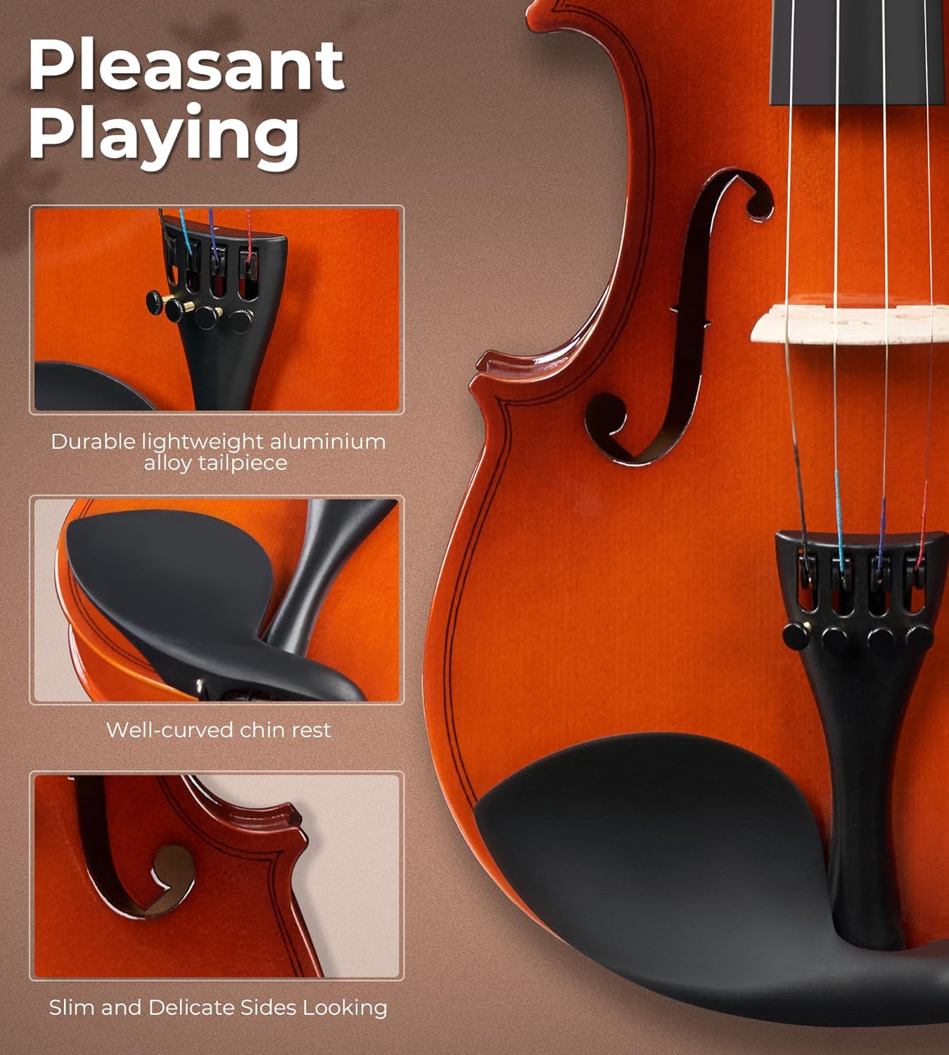Vangoa Violin 1/2 Size Kids Fiddle Full Set, Half-Size Acoustic Violins Solid Wood Sides Kit with Hard Case, Starter Violin Bundle for Students Beginners 6-10, Premium Novice Accessory Pack