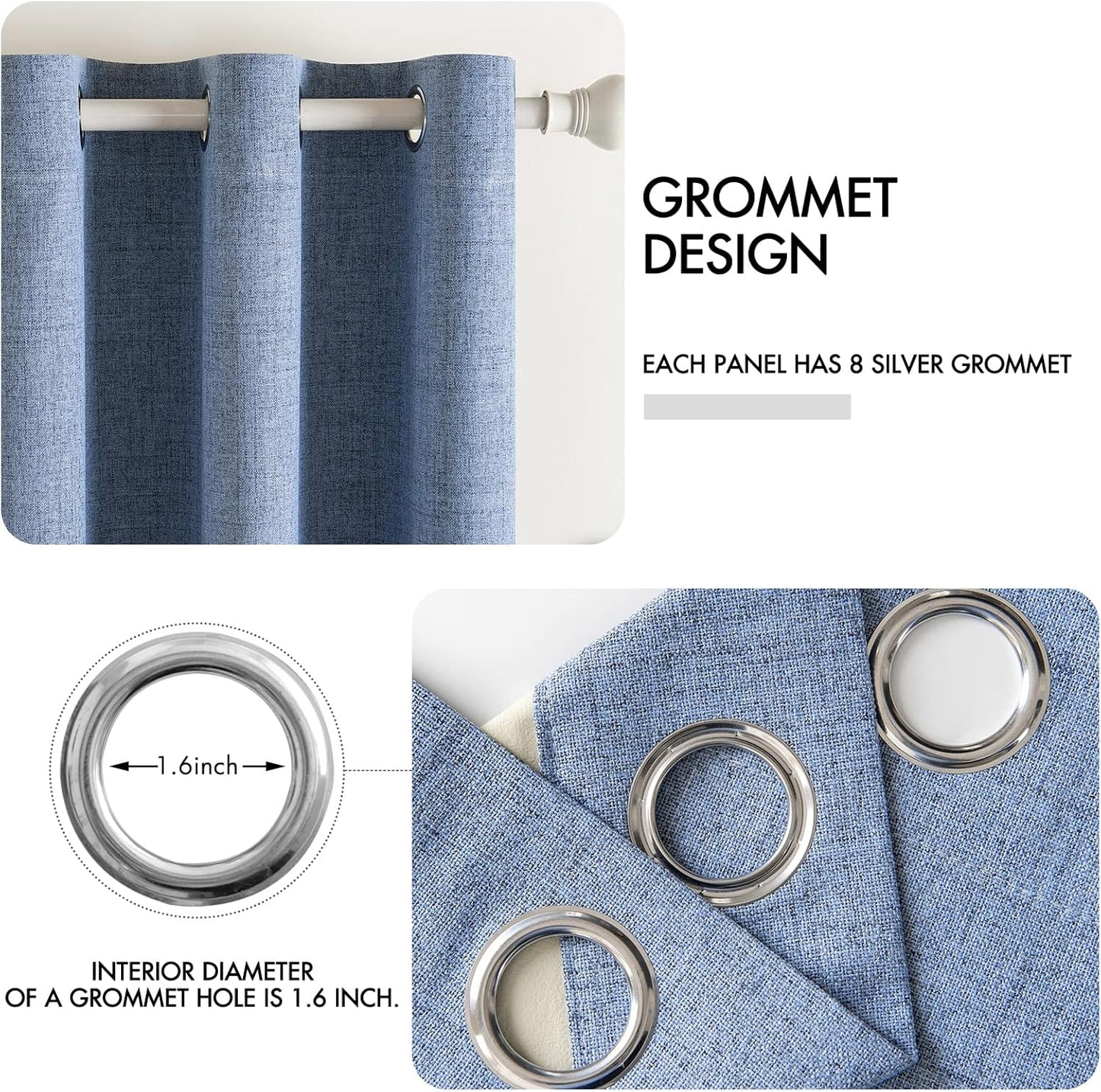 MIULEE Linen Texture Curtains for Bedroom Solid 100% Blackout Thermal Insulated Stone Blue Curtains Grommet Room Darkening Drapes Luxury Decor for Living Room Nursery 52x84 Inch (2 Panels)