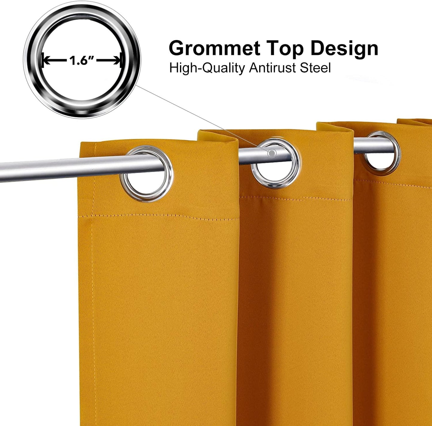 ChrisDowa Room Darkening Curtains 90 Inches Long 2 Panels Set for Living Room, Grommet Thermal Insulated Blackout Curtains for Bedroom (Mustard Yellow, 52 x 90 Inch)
