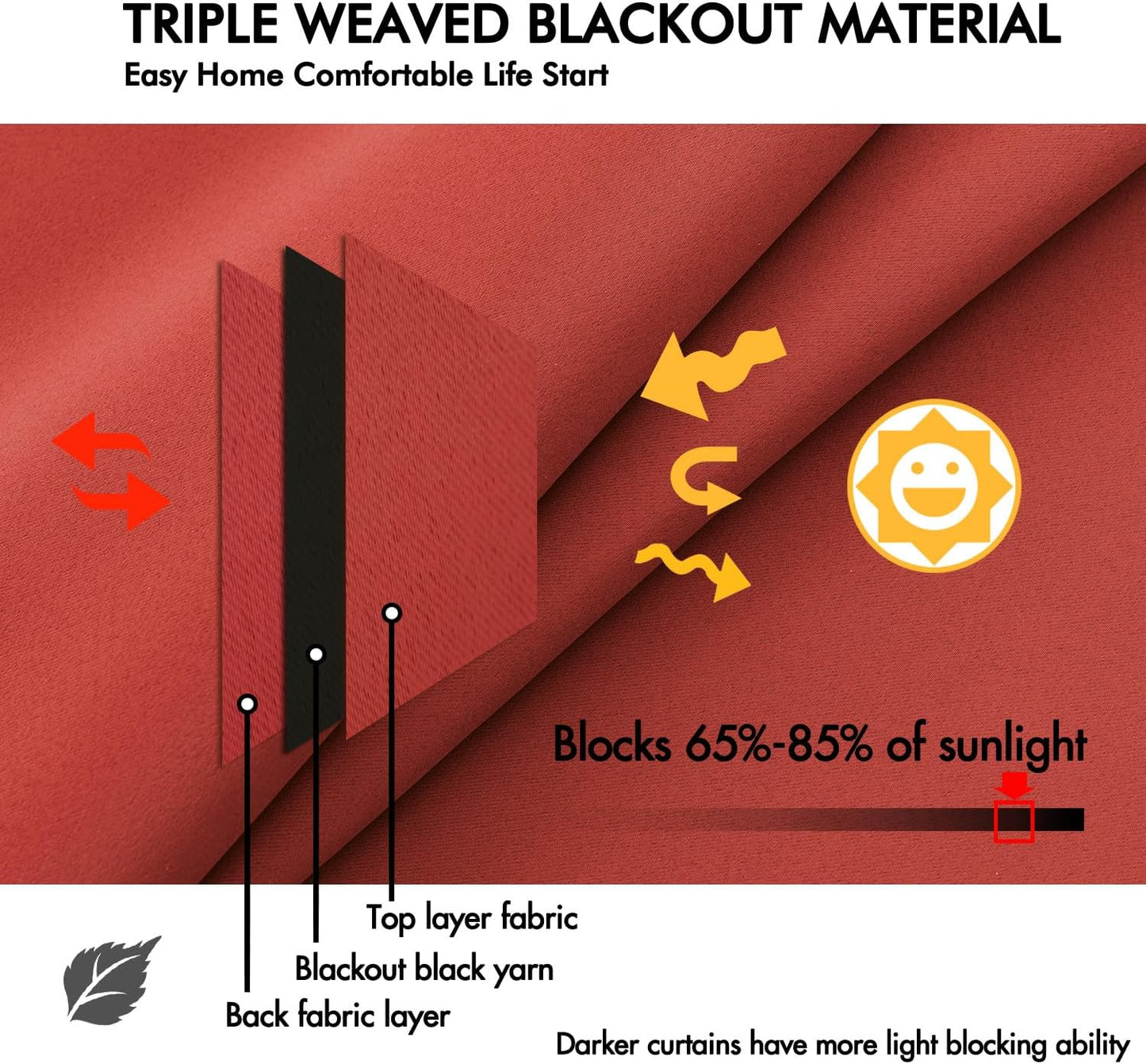 ANRODUO Back Tab Blackout Curtains for Bedroom Living Room, Rod Pocket Pinch Pleated Thermal Insulated Room Darkening Curtains 84 Inches Long 2 Panels, Burnt Orange, 42 x 84 Inch
