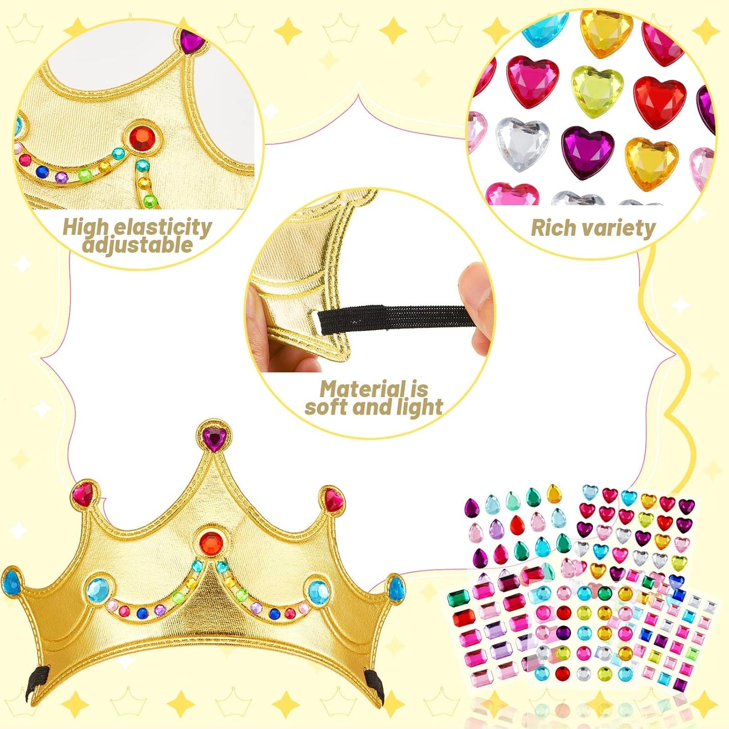 Epakh Princess Party Crowns Set, 27 Pcs DIY Crown with Diamond Stickers, Birthday Party Favor for Children and Princess Fans