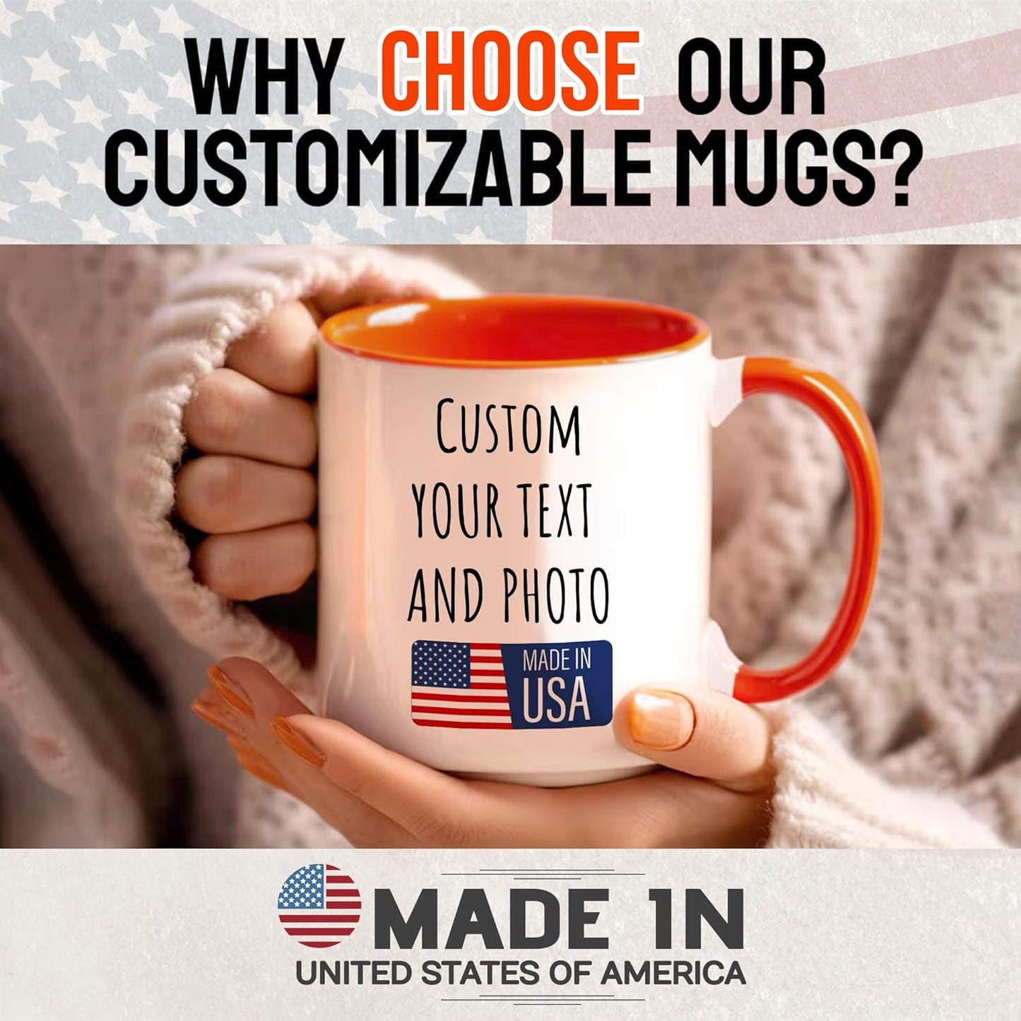 Custom Mug Upload Your Picture Personalized Coffee Mug with Photo Text Name Customized Cup Unique Ideas Gifts for Men Women Mom Dad Halloween Christmas Thanksgiving Friend Family (Orange, 11oz)