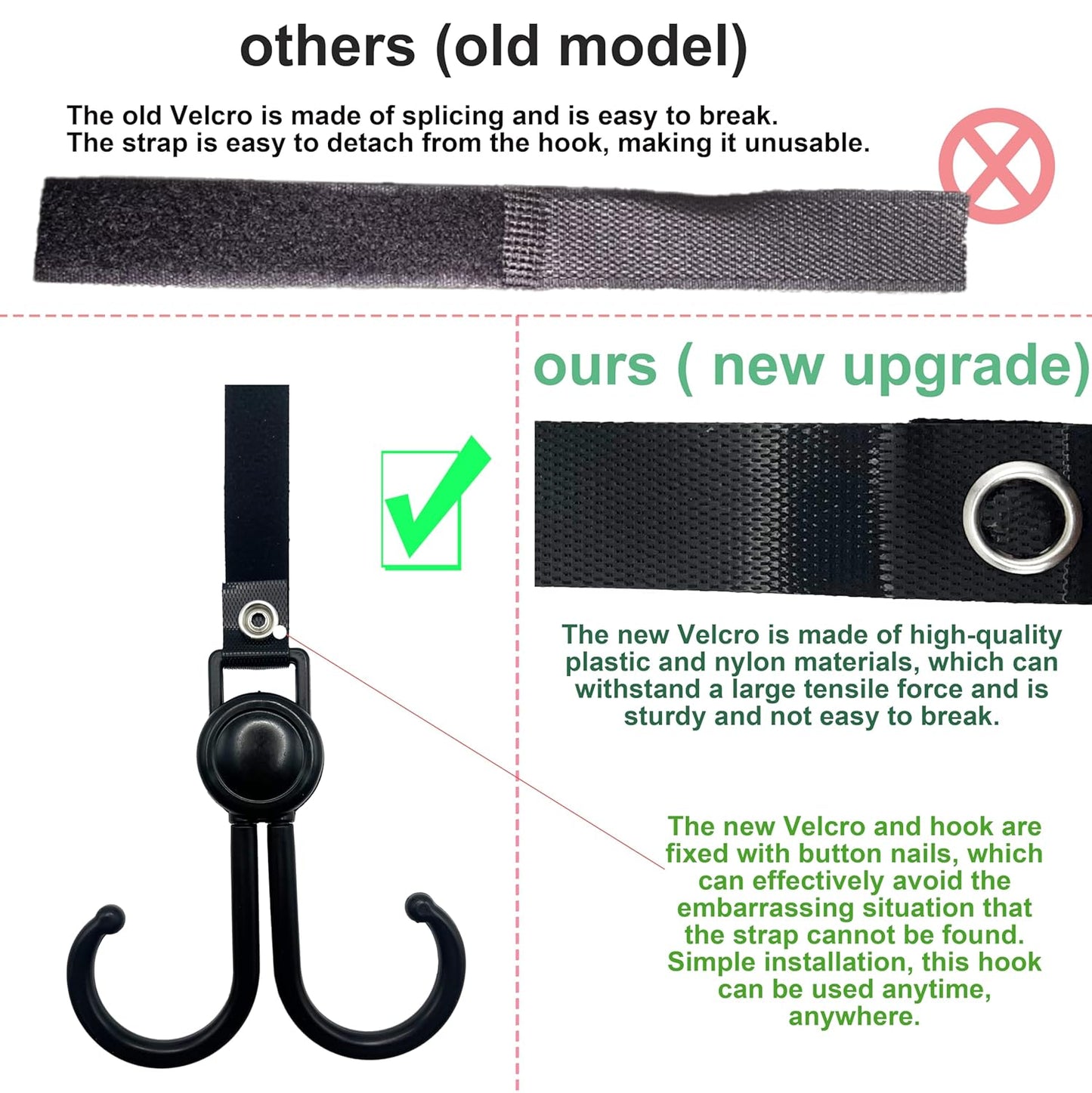 Double Stroller Hooks, 4 Pack Car Seat Hook, Adjustable Hook, Stroller Hanger Hook, Stroller Organizer Hook, Seat Headrest Hook, Universal Stroller Organizer
