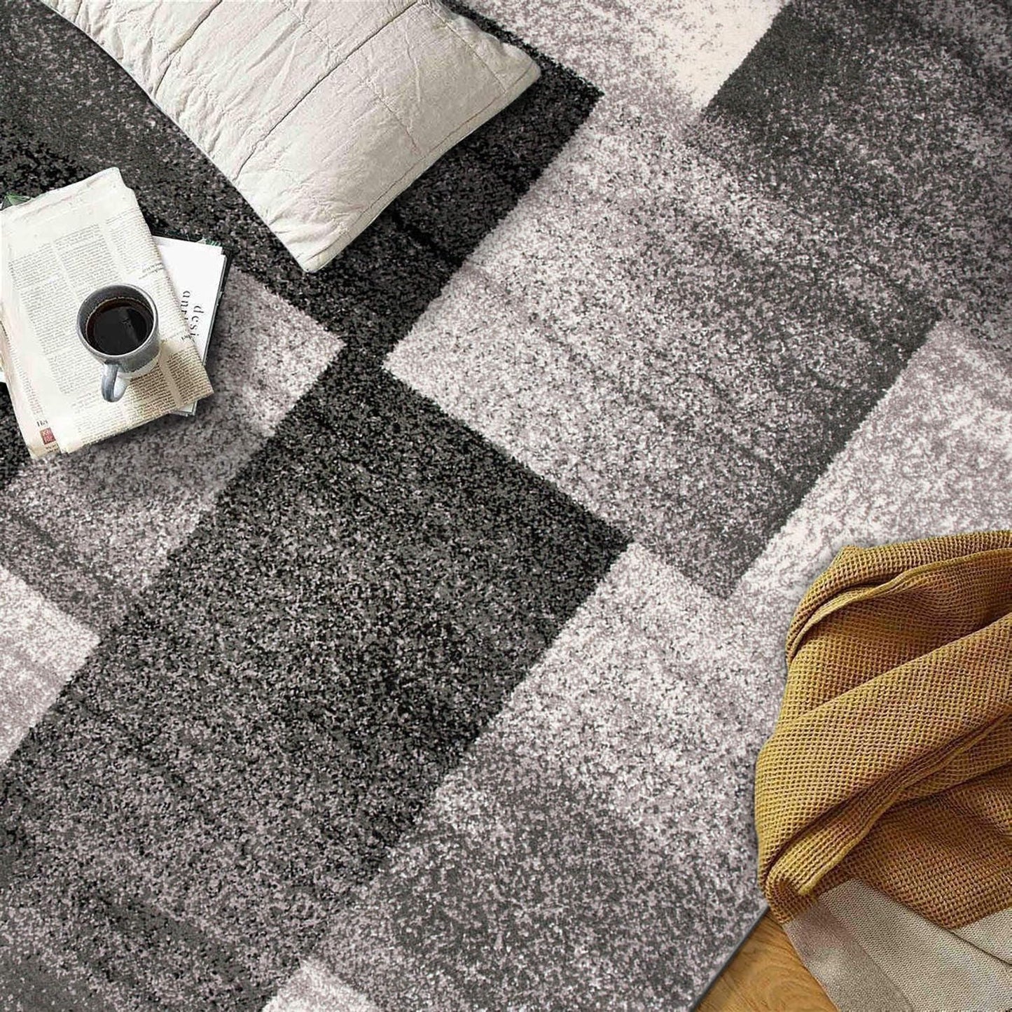 Rugshop Modern Distressed Boxes Area Rug 3' 3" x 5' Gray