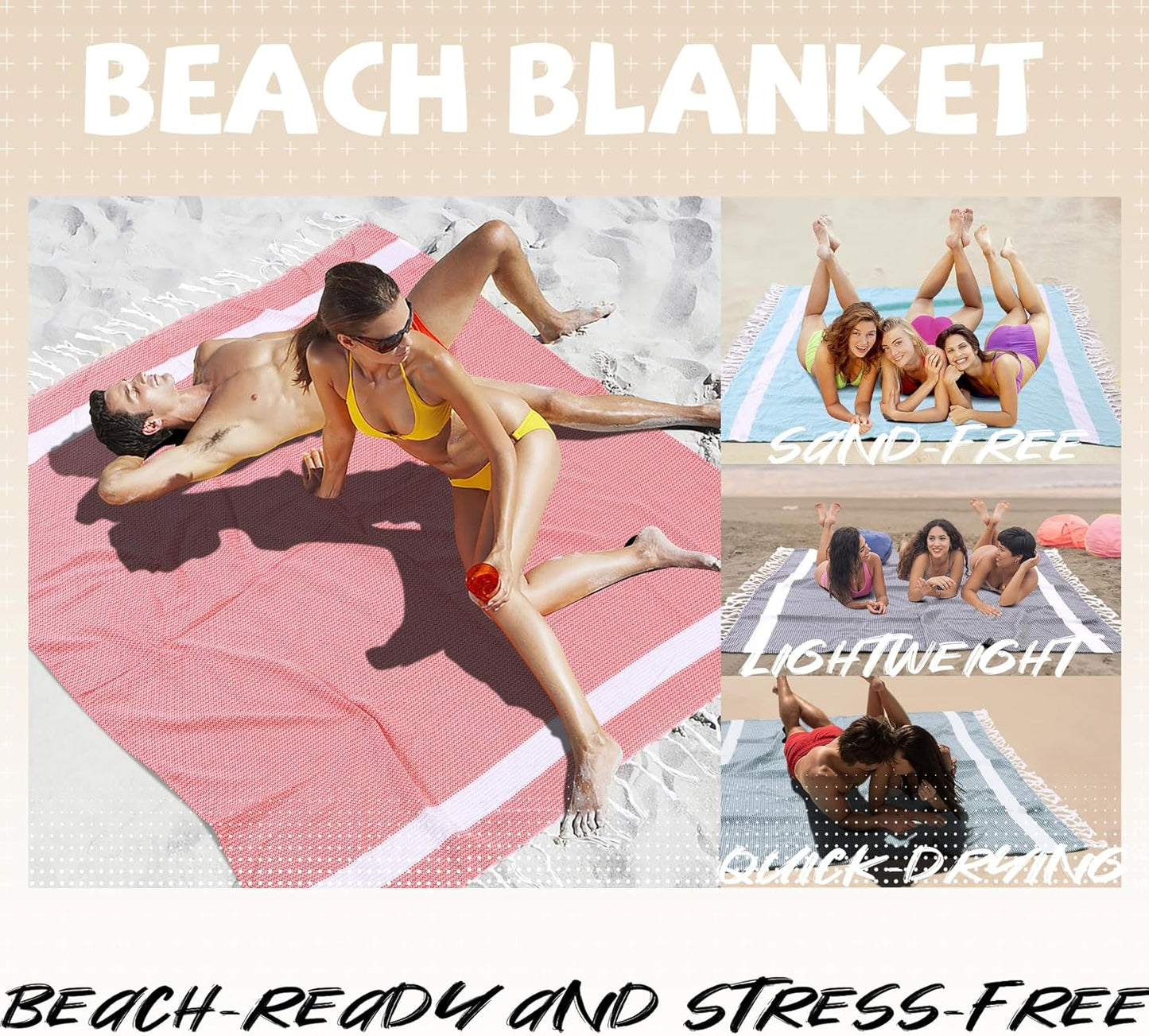 Giant Turkish Beach Blanket Pool Towel Absorbent Thin Extra Large Sand Free Quick Dry Oversized Cruise Ship Essentials Summer Vacation Accessories Must Haves Gear Stuff Gadget Hawaii Women Gift Coral