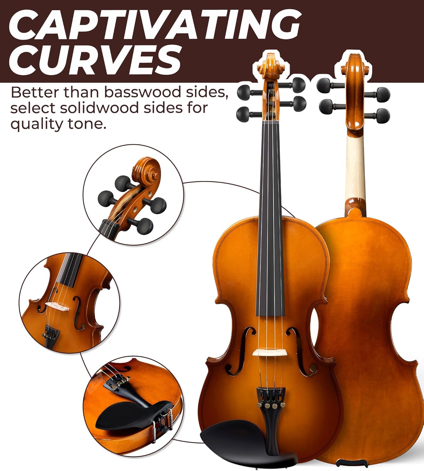 Vangoa Violin 3/4 Size for Kids Full Set, Beginners Fiddle Three Quarter Bundle Acoustic Violins Starter Kit Package Side Solidwood, Hard Case for School Students, Childrens, Adults Ages 9-12