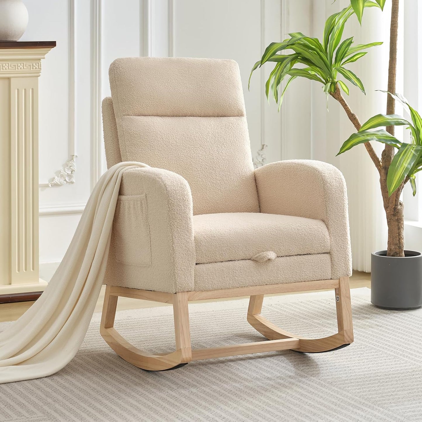 Rocking Chair Nursery, Nursing Rocking Chairs with Foot Rest for Mom Nursery, Rocker Glider Chair with High Backrest for Living Room, Bedroom, Upholstered Lounge Chair with Solid Wood Base for Relaxin