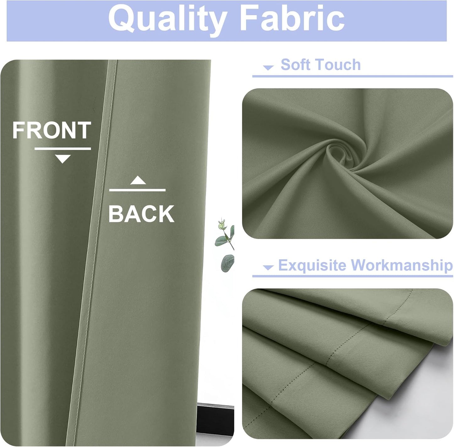 Simplebrand Ava Sage Green Blackout Curtains for Bedroom 84 Inch Length 2 Panels Set, Solid Thermal Insulated Privacy Living Room Window Treatment Curtains Blackout Drapes, W40 x L84 Inch, Sage Green