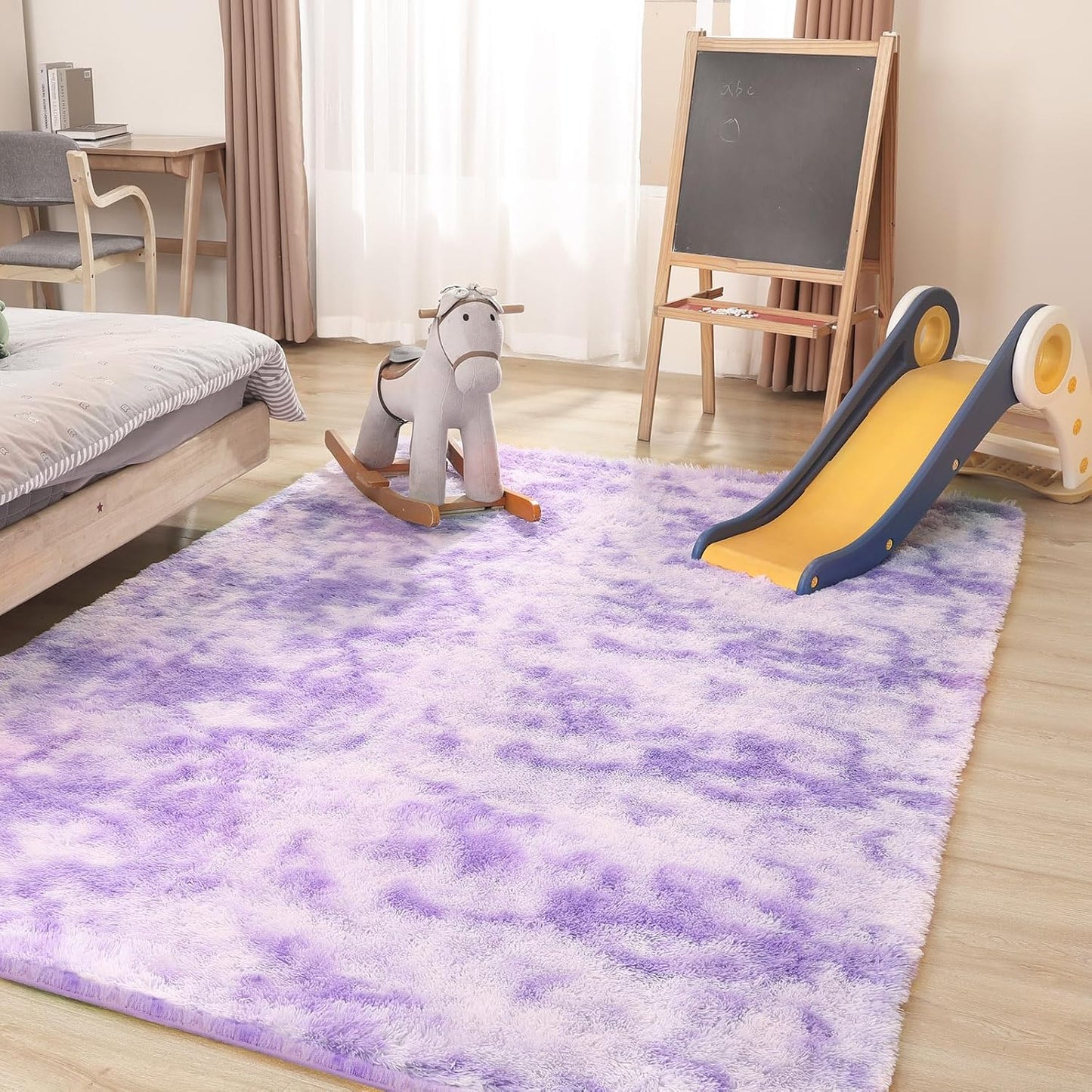 Luxury 4x6 Area Rug, Ultra Soft Rugs for Living Room, Plush Carpet Rugs for Bedroom, Non-Slip Indoor Rug for Nursery, Study Room, Playroom, Home Decor, Tie-Dyed Purple
