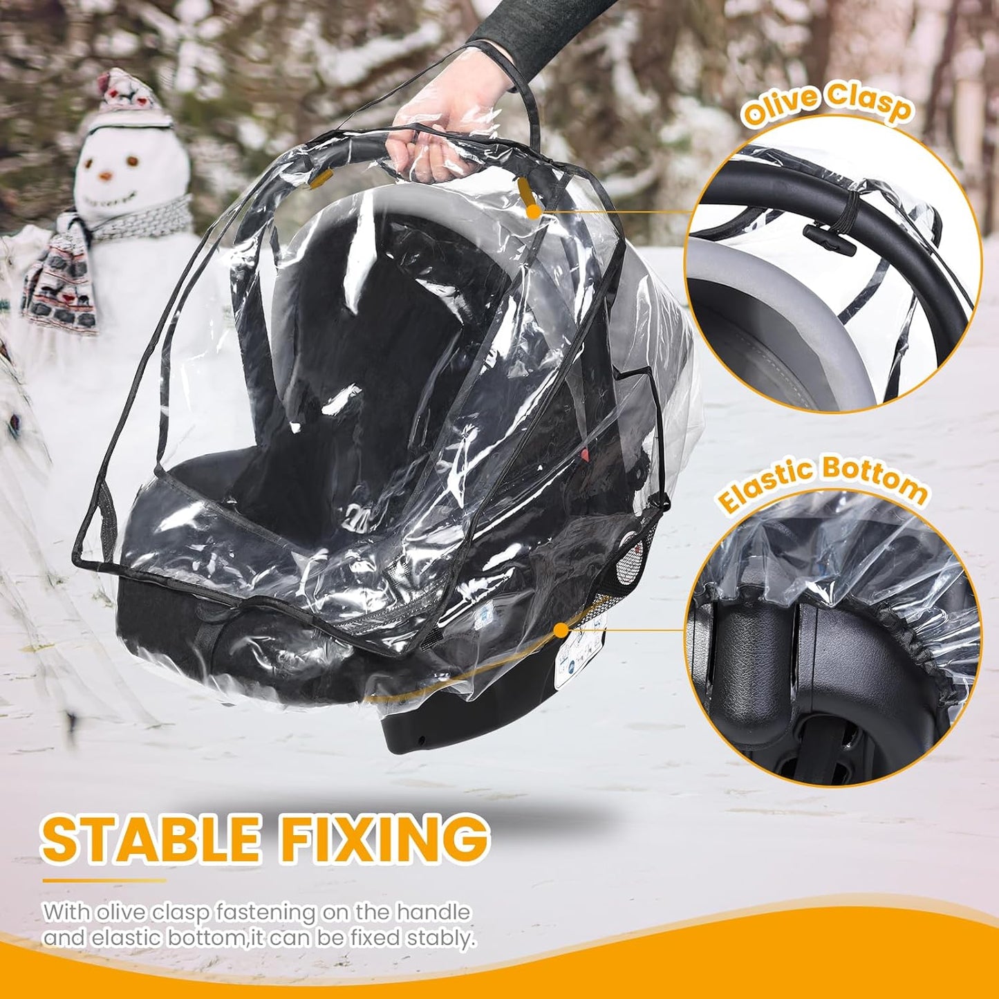 Car Seat Rain Cover Universal, Food Grade EVA, Waterproof Weather Shield for Infant Car Seat with Storage Bag, Baby Car Seat Stroller Rain Cover Features Side Ventilation, Quick-Access Roll-Up Door