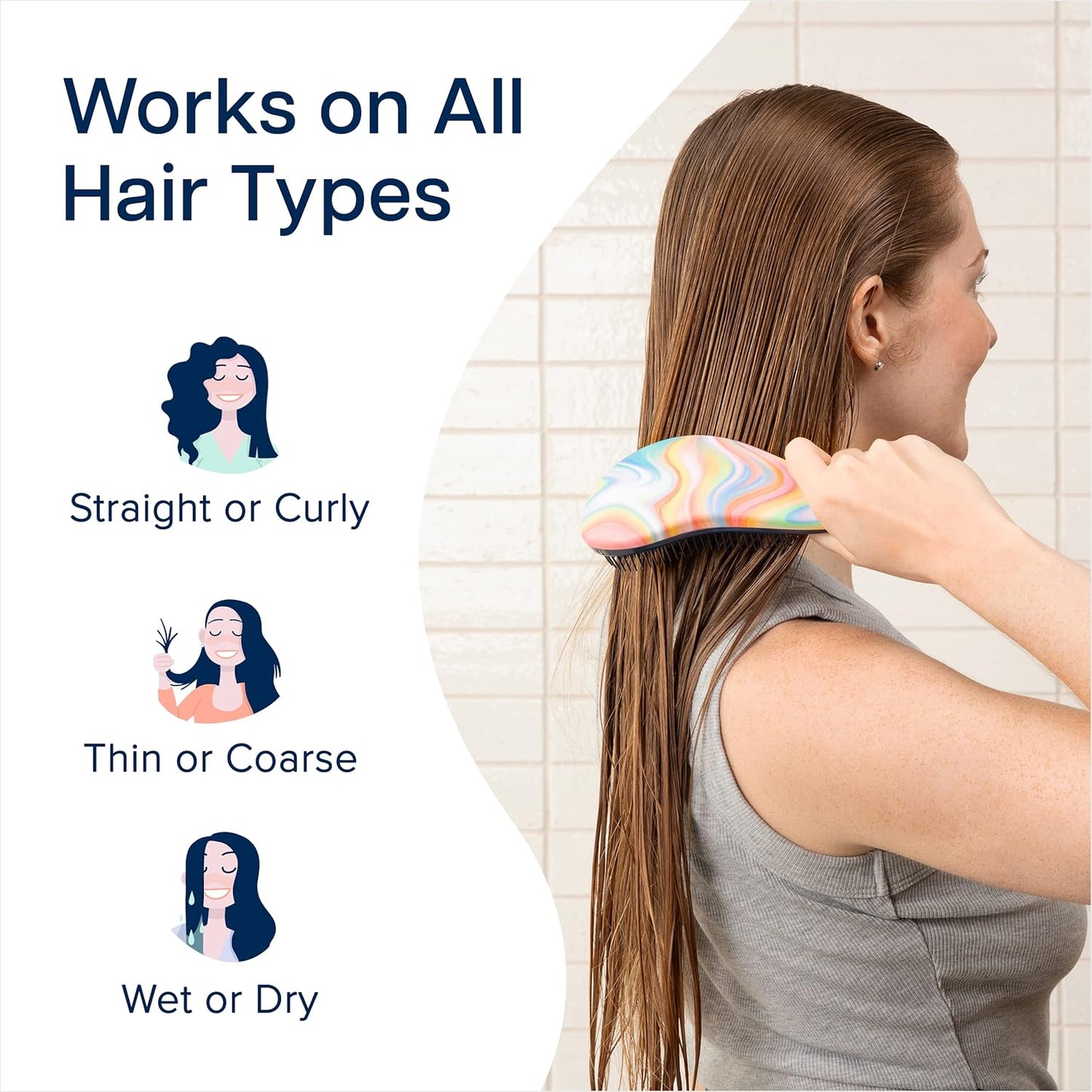 Crave Naturals Glide Thru Hair Brush - Detangler Brush for Curly, Straight, Wet or Dry Hair - Gentle Detangling Brushes for Adults, Kids, Toddlers - Hair Accessories for Women - 7.5x3 Soft Hazy Swirl