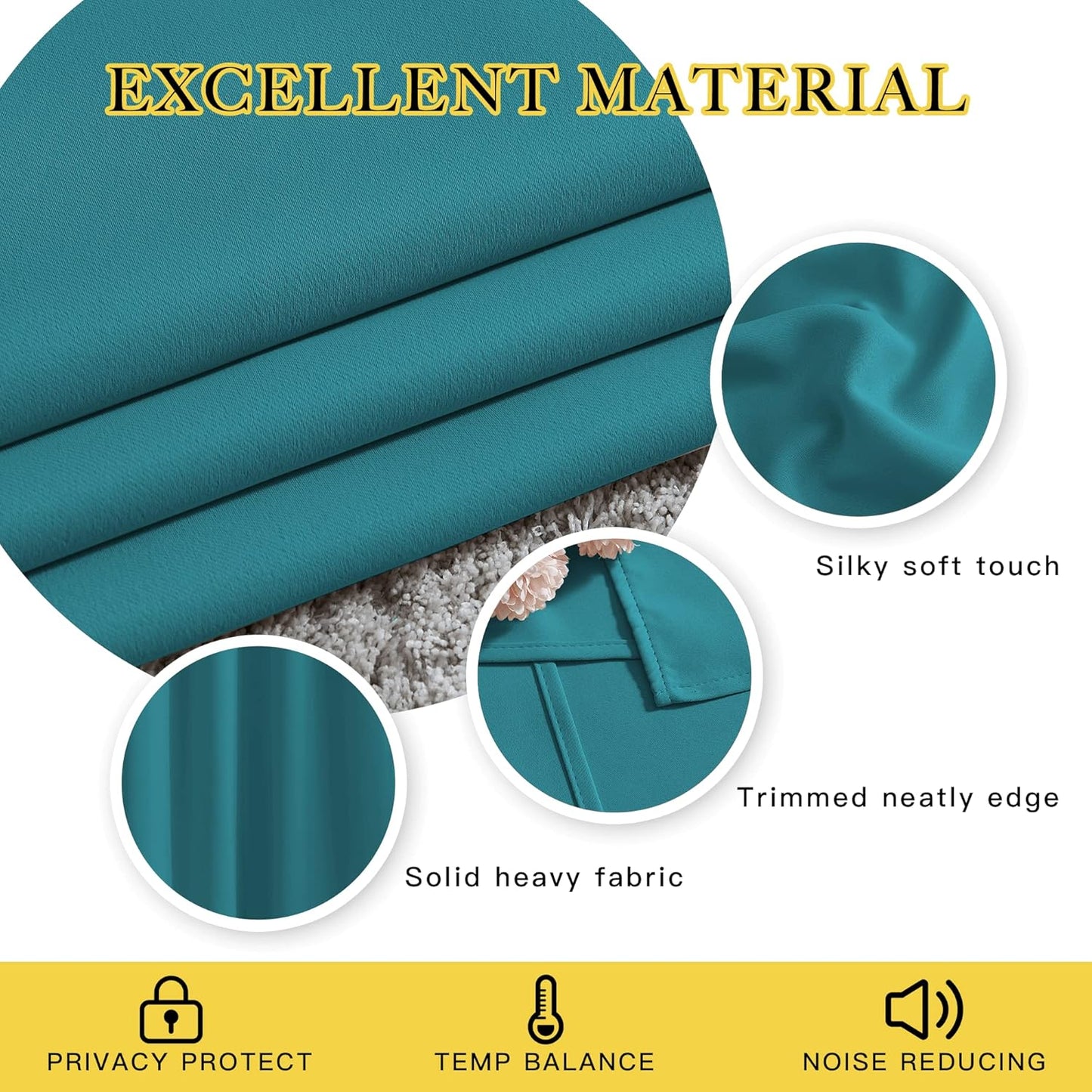 NICETOWN Peacock Teal Curtains for Home Office, Grommet Thermal Curtains Blackout Light Blocking Room Darkening Window Treatments for Bedroom/Living Room, 2 Panels, W52 x L90