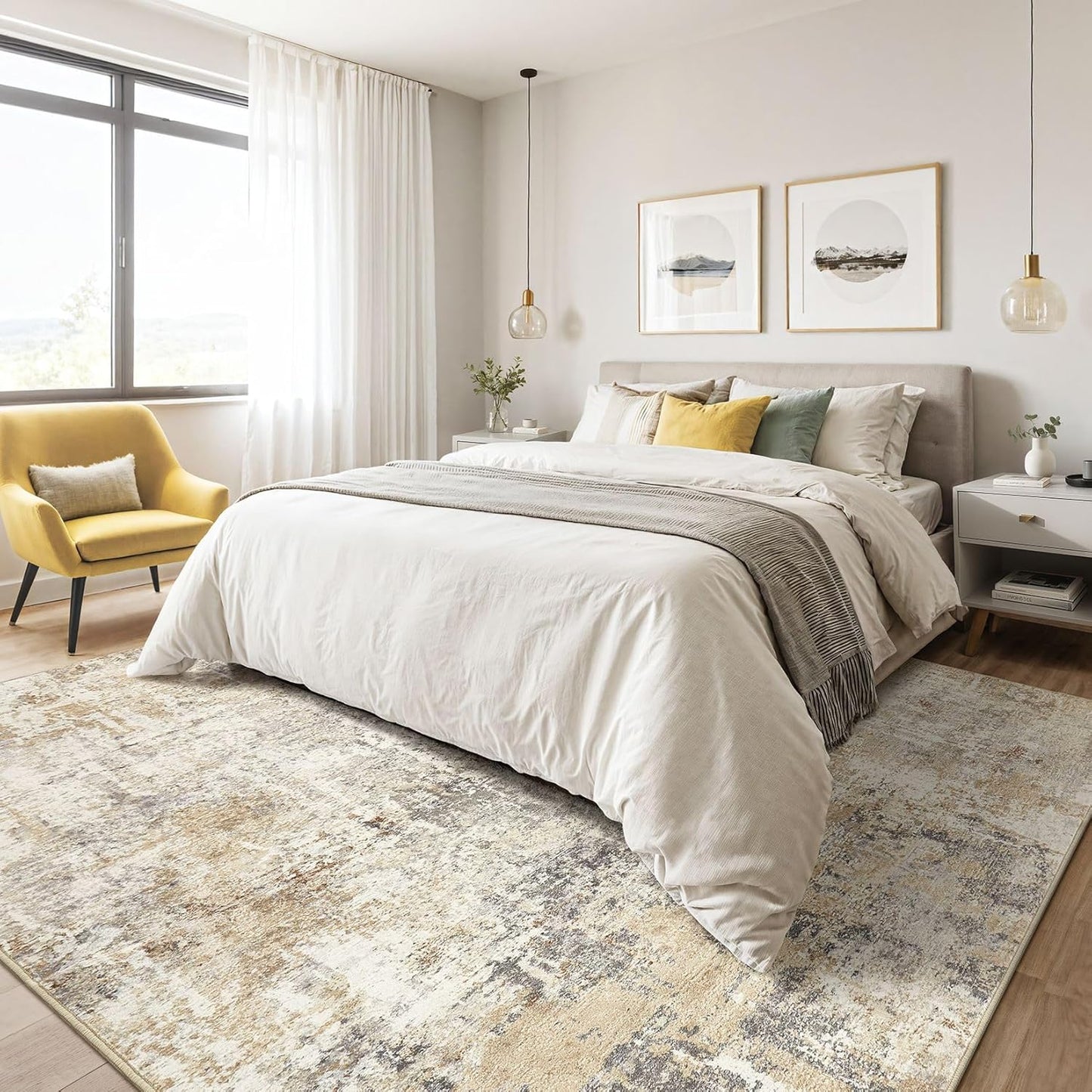 Area Rugs 8x12 Living Room: Washable Large Abstract Modern Soft Rugs Stain Resistant Indoor Floor Non Slip Accent Carpet for Bedroom Nursery Playroom Office Dining Room Dorm Home Decor- Gray Gold