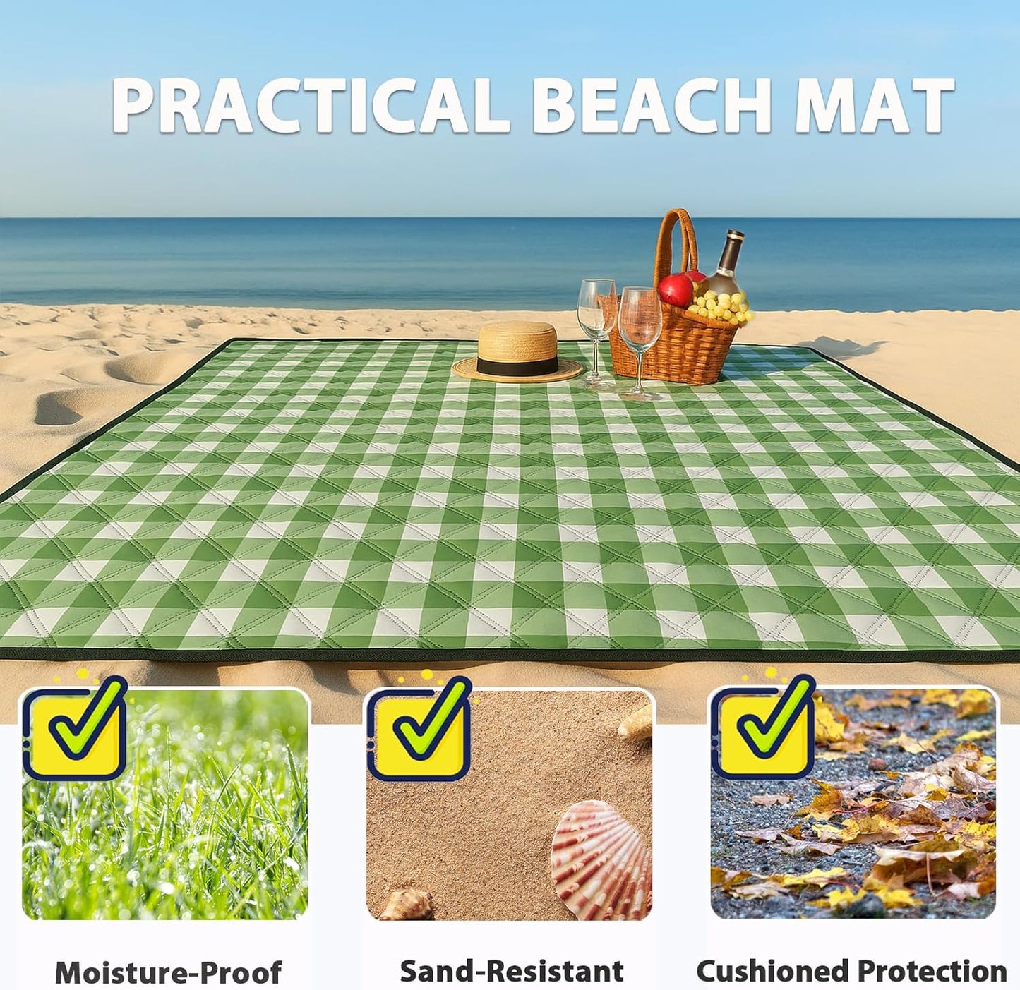 TigeJoy Extra Large Picnic Blanket Waterproof Foldable 80''x100'', Outdoor Picnic Mat Beach Blanket Sandproof for Park, Grass, Travel, Hiking, Camping Essentials, Gingham Picnic Blanket