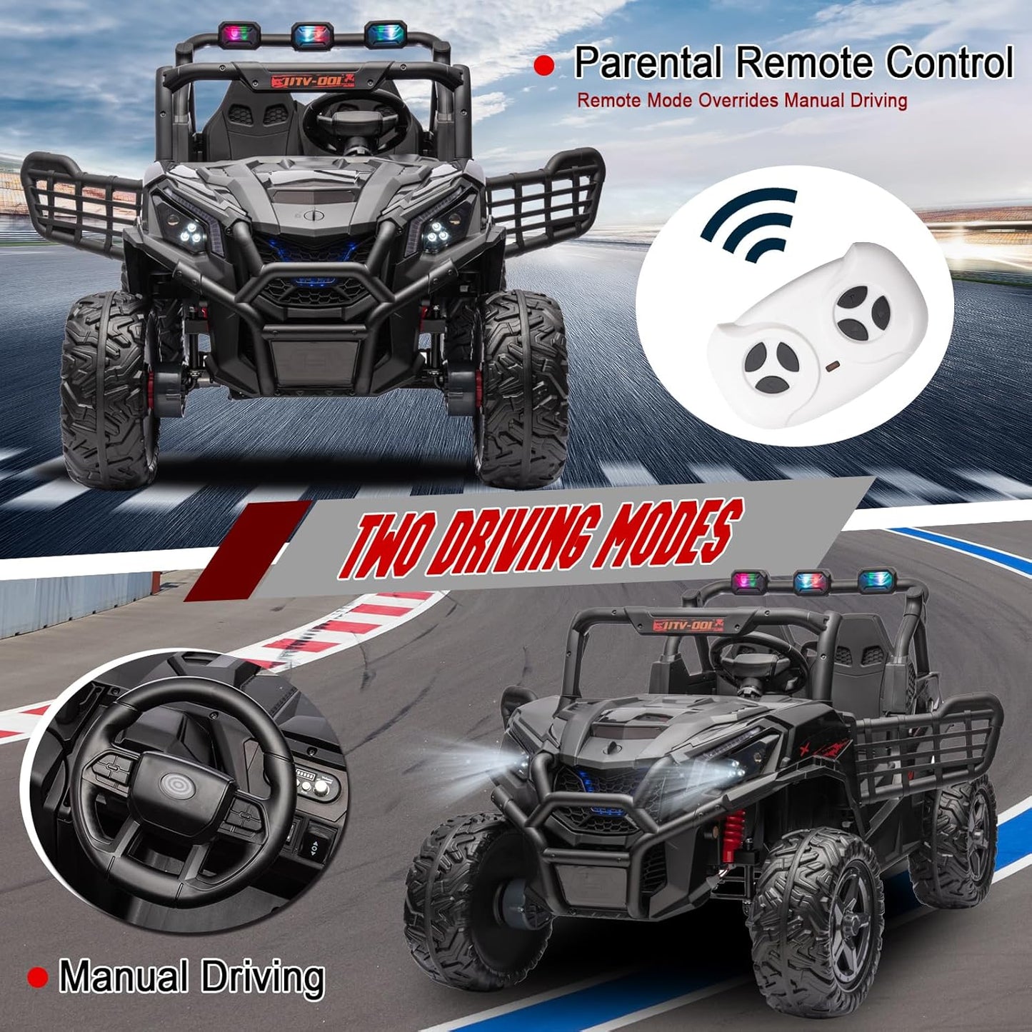 2 Seater 24V Kid Toy Car with Remote Control 4WD Electric Vehicles Battery Powered Toy Car,Ride on Car for 3+ Years Kids Ride On Toy(Black)