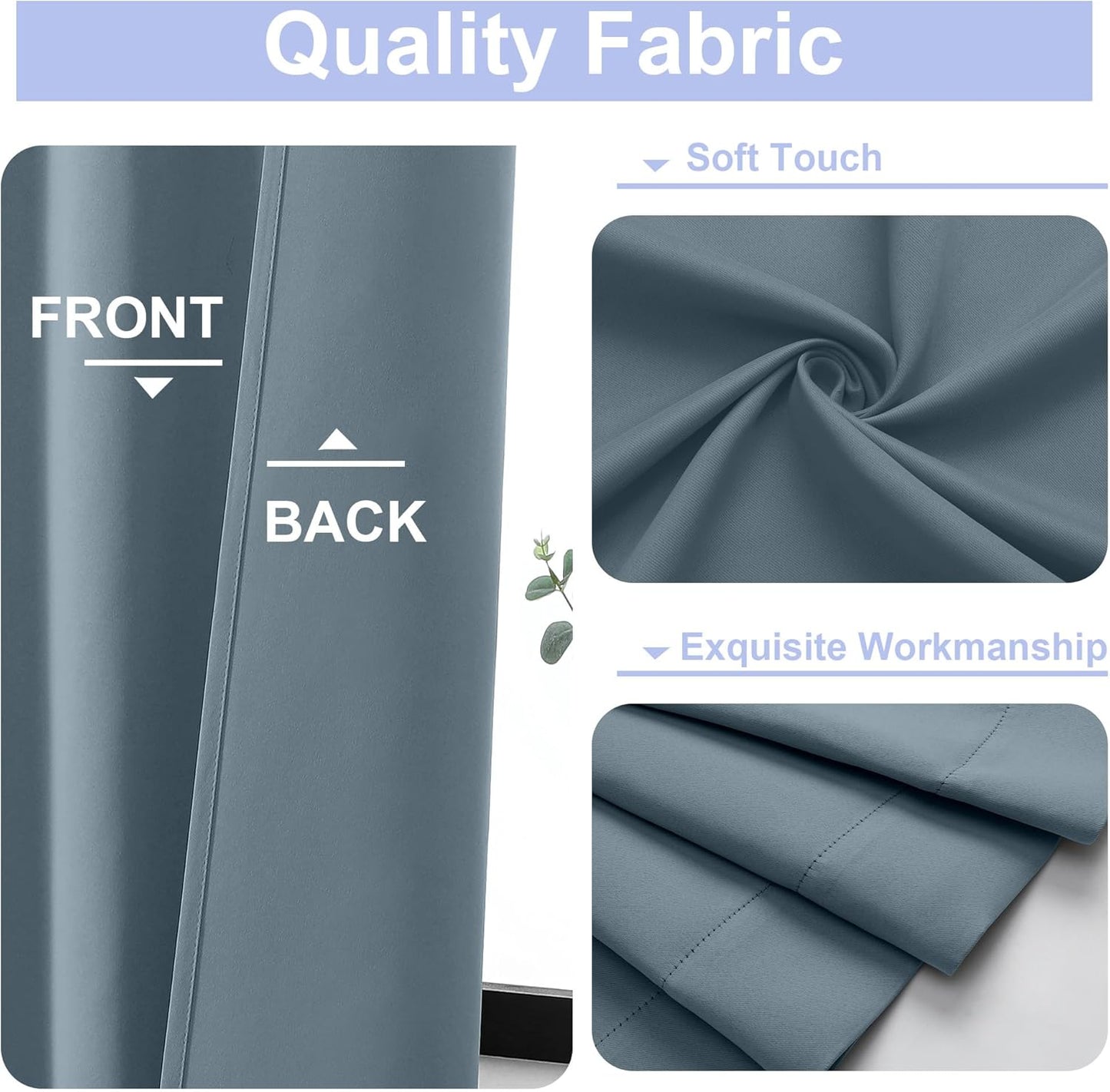 Simplebrand Ava Stone Blue Blackout Curtains for Bedroom 84 Inch Length 2 Panels Set, Solid Thermal Insulated Privacy Living Room Window Treatment Curtains Blackout Drapes, W40 x L84 Inch, Stone Blue