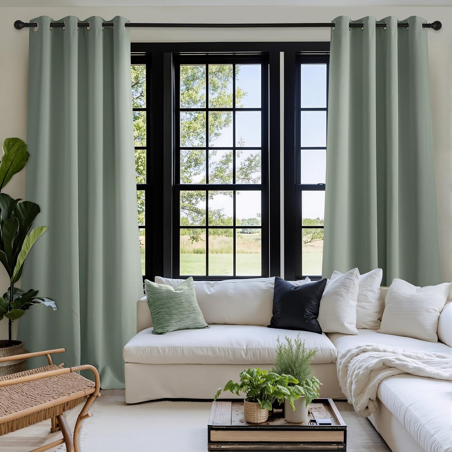 NICETOWN Sage Green Blackout Curtains 102 inch Long, Summer Room Daekening Thermal Insulated Grommet Privacy Energy Saving Shades for Bedroom, Living Room, Laundry, Closet, 2 Panels, W52