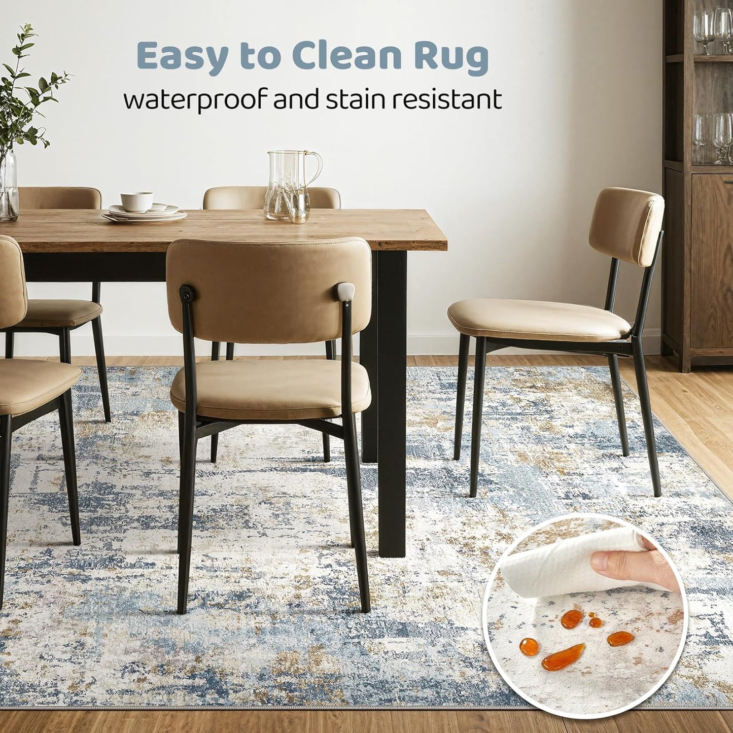 7x10 Area Rugs Washable Rug: Living Room Large Abstract Modern Soft Stain Resistant Indoor Floor Non Slip Accent Carpet for Bedroom Nursery Playroom Office Dining Room Dorm Home House- Blue