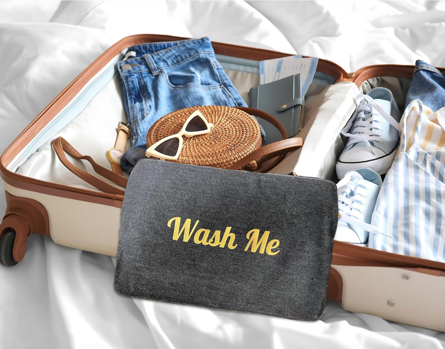 Travel Fanatics Wear Me, Wash Me Bag – 2-Sided Travel Laundry Bag with Stylish Design – Lightweight, Portable, and Durable Canvas Laundry Bag Organizer for Clean and Dirty Clothes