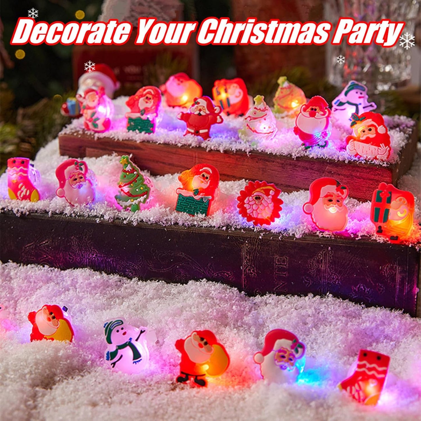 Christmas Party Favors 50Pcs Light Up Glow Rings Party Supplies Flashing Glowing Finger Rings Decoration for Kids Adults