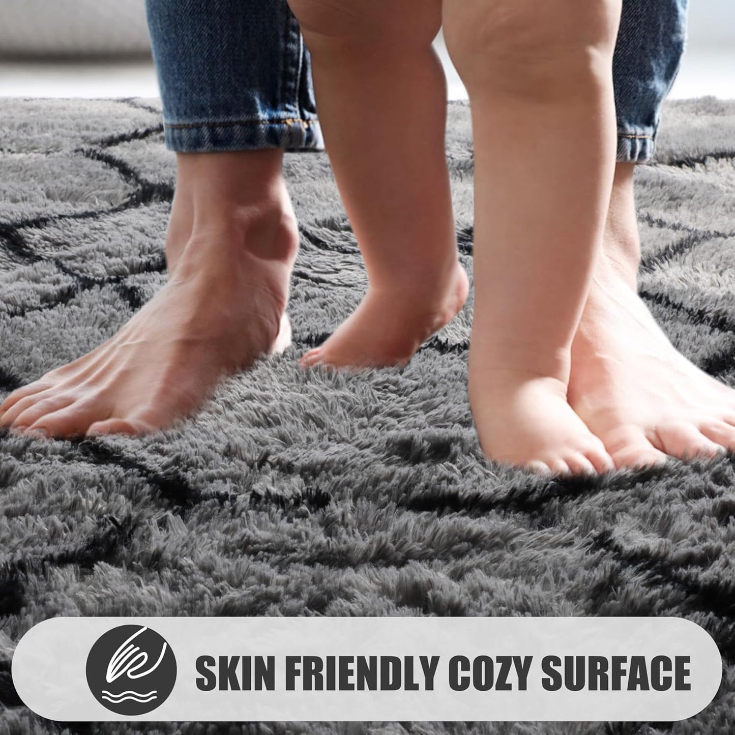ONASAR 8x10 Area Rugs for Living Room, Fluffy Grey and Black Bedroom Rug, Washable Geometric Boho Large Soft Plush Shaggy Fuzzy Floor Carpet for Nursery Kids Classroom Playroom Dorm Home Decor