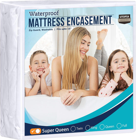 Utopia Bedding Zippered Mattress Encasement Super Queen, 100% Waterproof Bed Bug and Dust Mite Proof Mattress Protector, Absorbent Six-Sided Mattress Cover