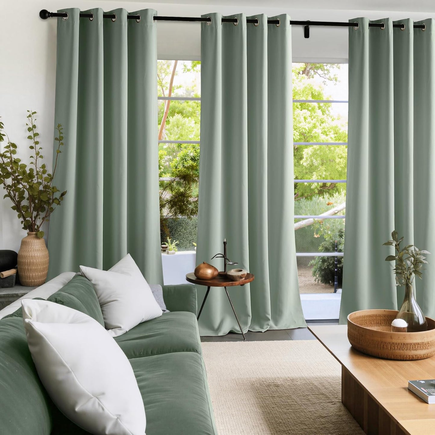 NICETOWN Sage Green Blackout Curtains 108 inch Long, Summer Room Daekening Thermal Insulated Grommet Privacy Energy Saving Shades for Bedroom, Living Room, Laundry, Closet, 2 Panels, W52