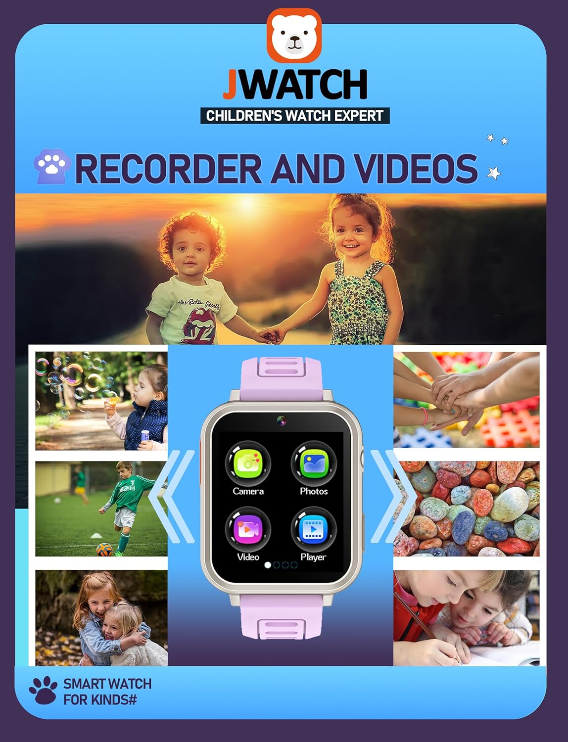 Kids Smart Watch for Boys Girls 6-12 with Pedometer Audio Book Camera Music Player Birthday Present Christmas (Silver Frame Purple)……