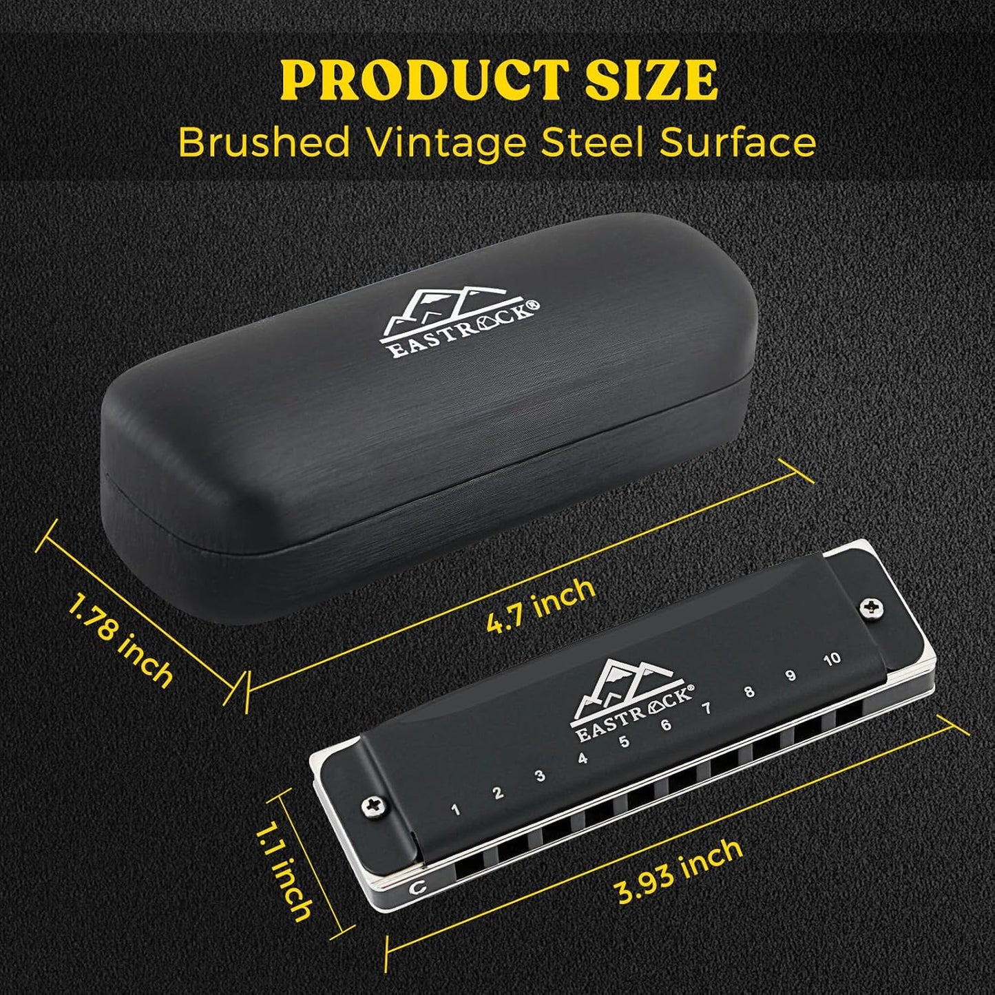 EastRock Harmonica For Adult, Blues Harmonica Mouth Organ 10 Hole C Key with Case, Professional Diatonic Harmonica for Beginner, Students, Adult, Friends, Gifts (Upgraded)