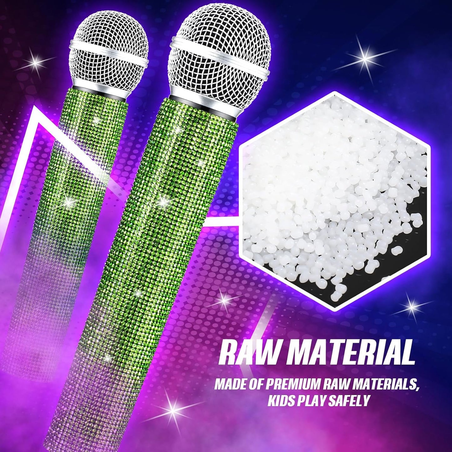 Sanwuta Fake Microphone Prop Sparkly Bling Rhinestones Plastic Play Microphone Pretend Glitter Bedazzled Mic for Cosplay Party Costume(Light Green)
