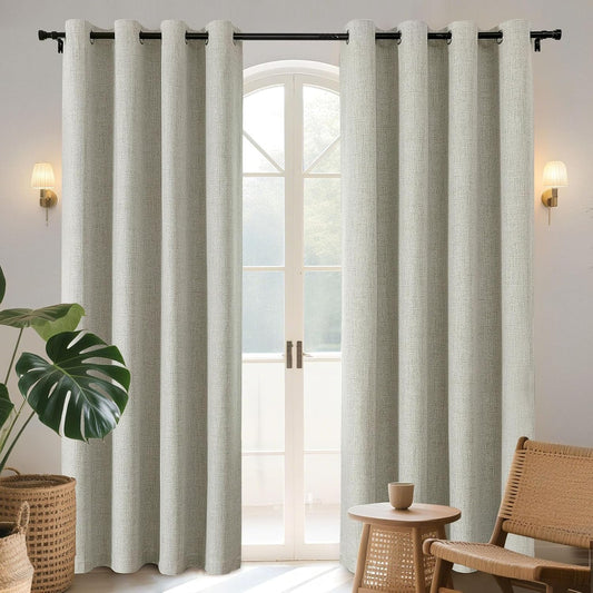 Joydeco Blackout Curtains 72 Inches Long 2 Panels Burg, Room Darkening Curtains for Bedroom, 100% Black Out Textured Thermal Drapes Privacy Protection 2 Panels Set(W52 x L72 Inch, Light Beige)