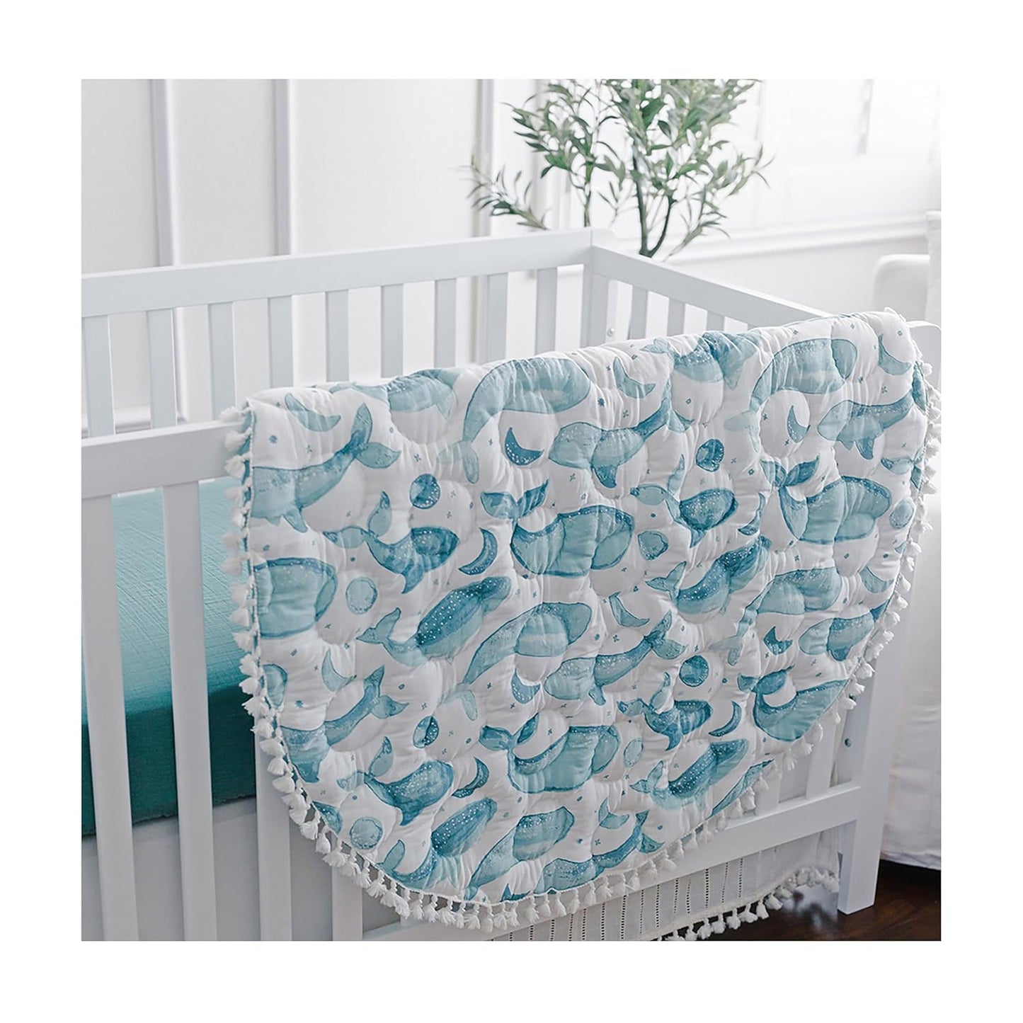 Crane Baby Activity Mat, Baby Play Mat Whale Print, Ocean Nursery Decor for Boys & Girls, Infant Tummy Time Floor, Ocean Nursery Decor, 40" x 40"