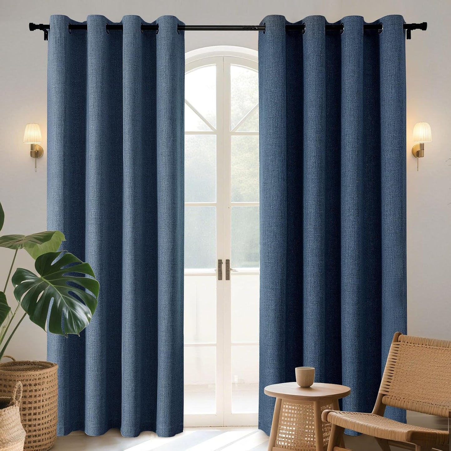 Joydeco Blackout Curtains 120 Inches Long 2 Panels Burg, Room Darkening Curtains for Bedroom, 100% Black Out Textured Thermal Drapes Privacy Protection 2 Panels Set(W52 x L120 Inch, Navy Blue)