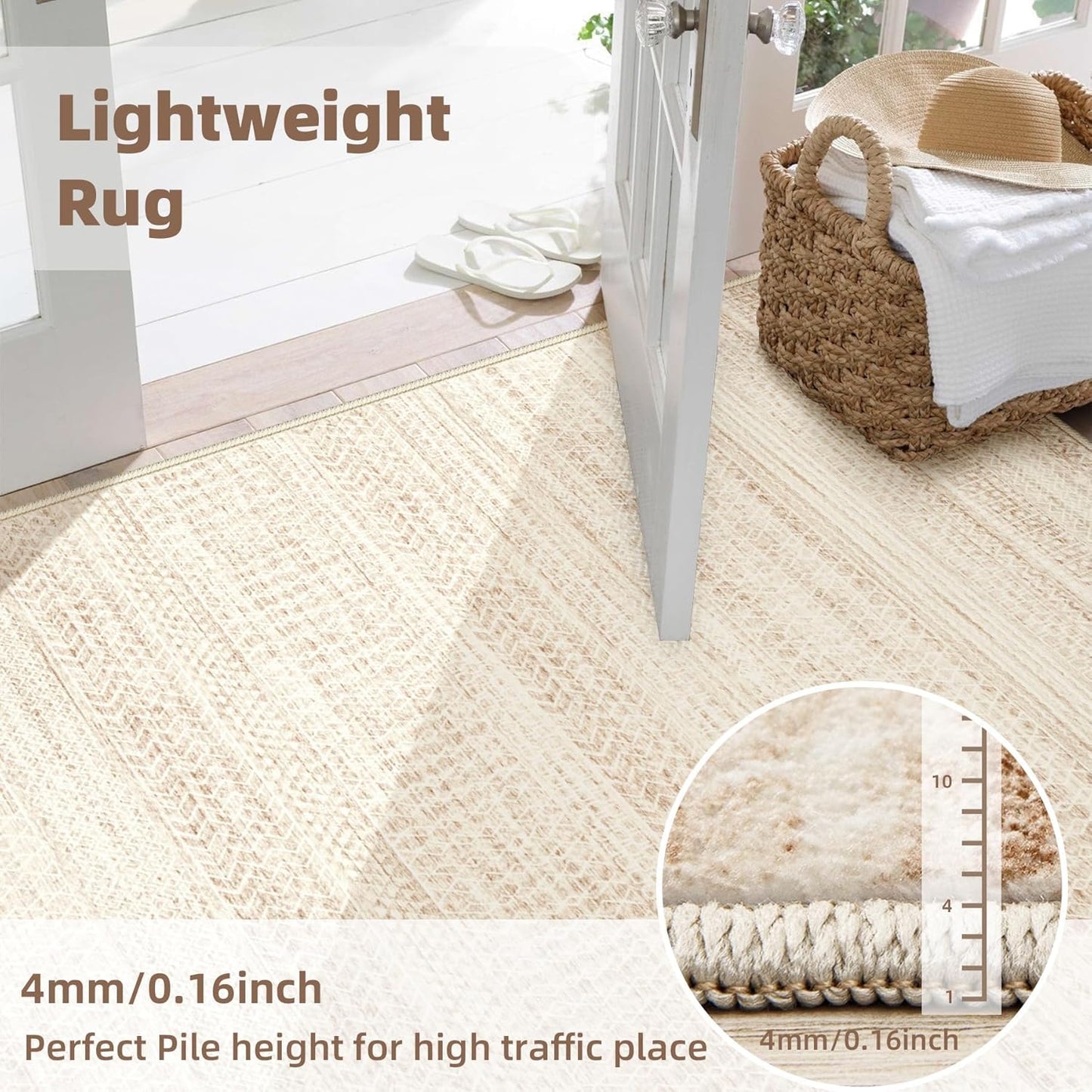 Runner Rug 2x6 Entryway Rugs - Washable Boho Geometric Rug Non-Slip Kitchen Rugs, Soft Neutral Farmhouse Runners for Hallway Bedroom Bathroom Laundry Staircase Foyer(2'x6',Ivory Beige)