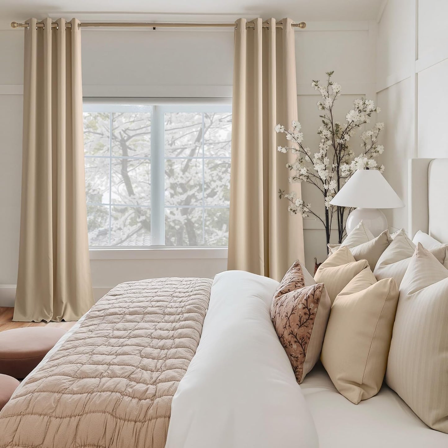 NICETOWN Biscotti Beige Blackout Curtains 72 Inches Long Thermal Insulated 2 Panels Set, W52 Soundproof Light Blocking Drapes for Living Room, Bedroom, Window, Girls Room, W52 x L72