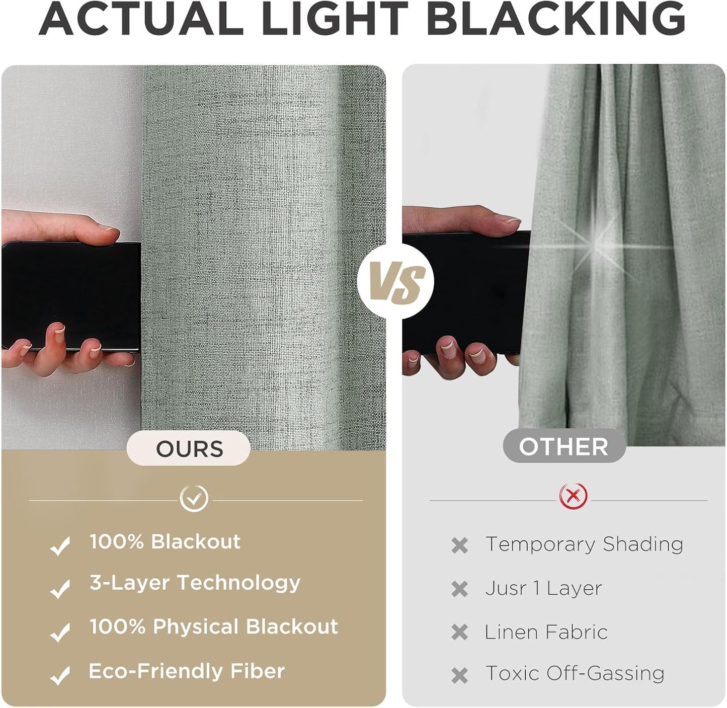 Joydeco Blackout Curtains 72 Inches Long 2 Panels Burg, Room Darkening Curtains for Bedroom, 100% Black Out Textured Thermal Drapes Privacy Protection 2 Panels Set(W52 x L72 Inch, Sage Green)