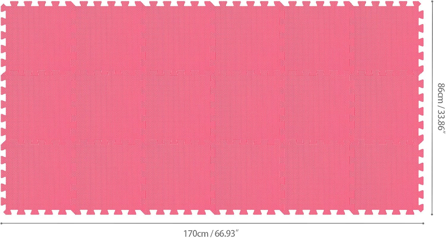 qqpp EVA Rubber 18 Tiles Interlocking Puzzle Foam Floor Mats - Baby Play Mat for Playing | Exercise Mat for Home Workout. Red. QC-Ib18N