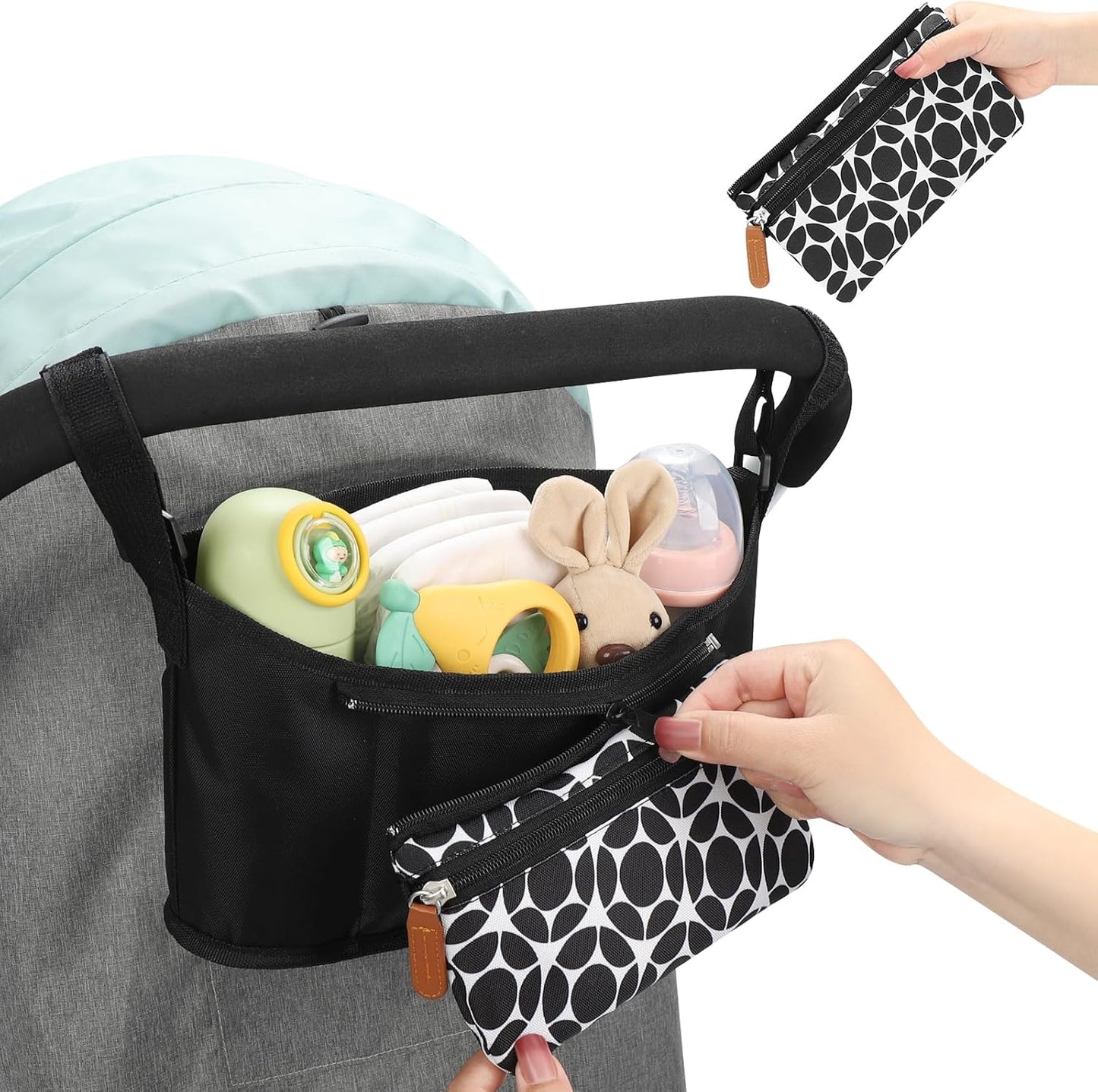 Accmor Universal Stroller Organizer with Detachable Phone Bag, Stroller Bag Caddy Organizer Stroller Accessories for Uppababy, Baby Jogger, Nuna, Doona, Britax Strollers