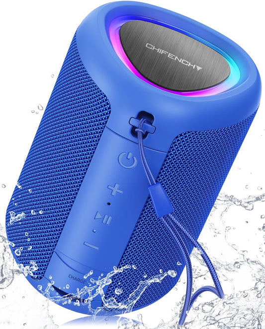 Portable Bluetooth Speaker with Lights, Stocking Stuffers, Powerful Crystal Clear Sound, IPX5 Waterproof, All Day Playtime, BT 5.3, TWS Paring, Small Wireless Speaker for Outdoor, White Elephant Gifts