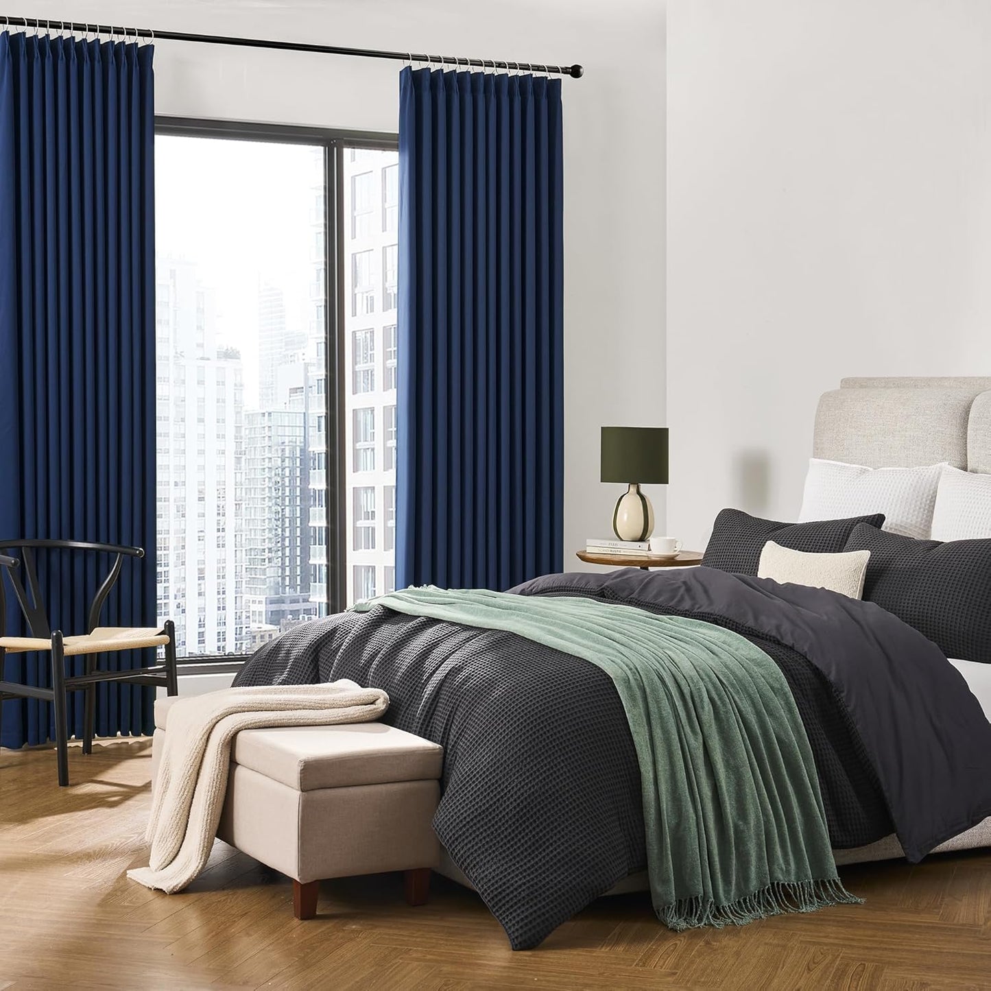 KEQIAOSUOCAI Pinch Pleated Blackout Curtains 2 Panels Set, Thermal Insulated Room Darkening Privacy Window Curtain Panels for Bedroom(Navy Blue, 40 inch Wide x 63 inch Long)