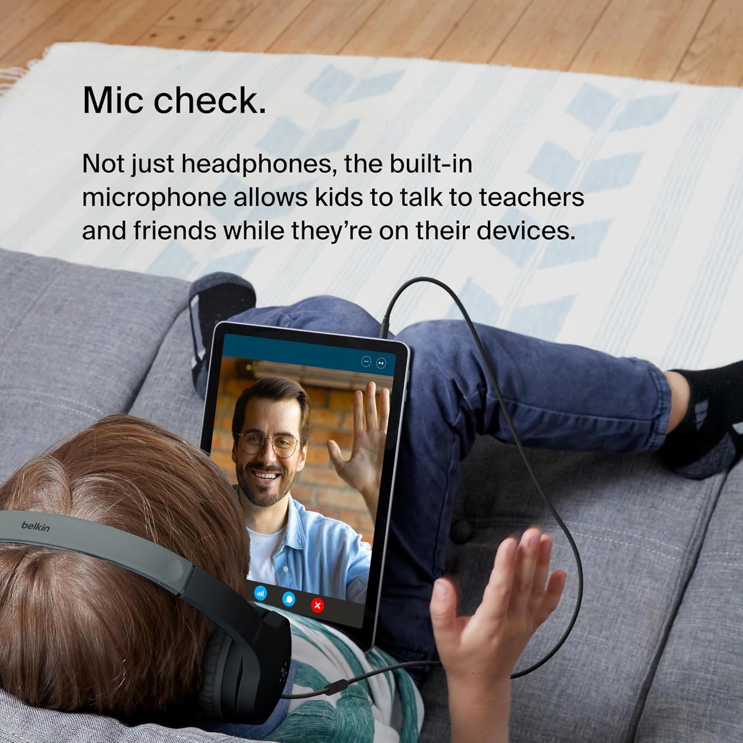Belkin SoundForm Mini Kids Wired Headphones with Built-in Microphone & Fun Stickers, 85dB Safe Volume Limit – for Online Learning, Travel, Compatible w/iPhone 15, iPad, Galaxy S23, & More - Black