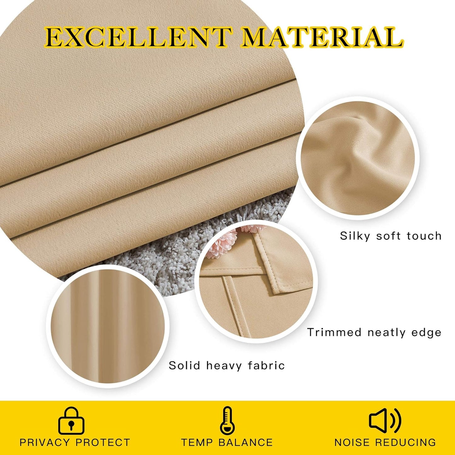 NICETOWN Beige Room Darkening Curtains Blackout 40 inch Curtains for Kitchen, Grommet Solid Window Treatments Sound Reducing for Bedroom, 2 Panels, W37 x L40, 2 Panels